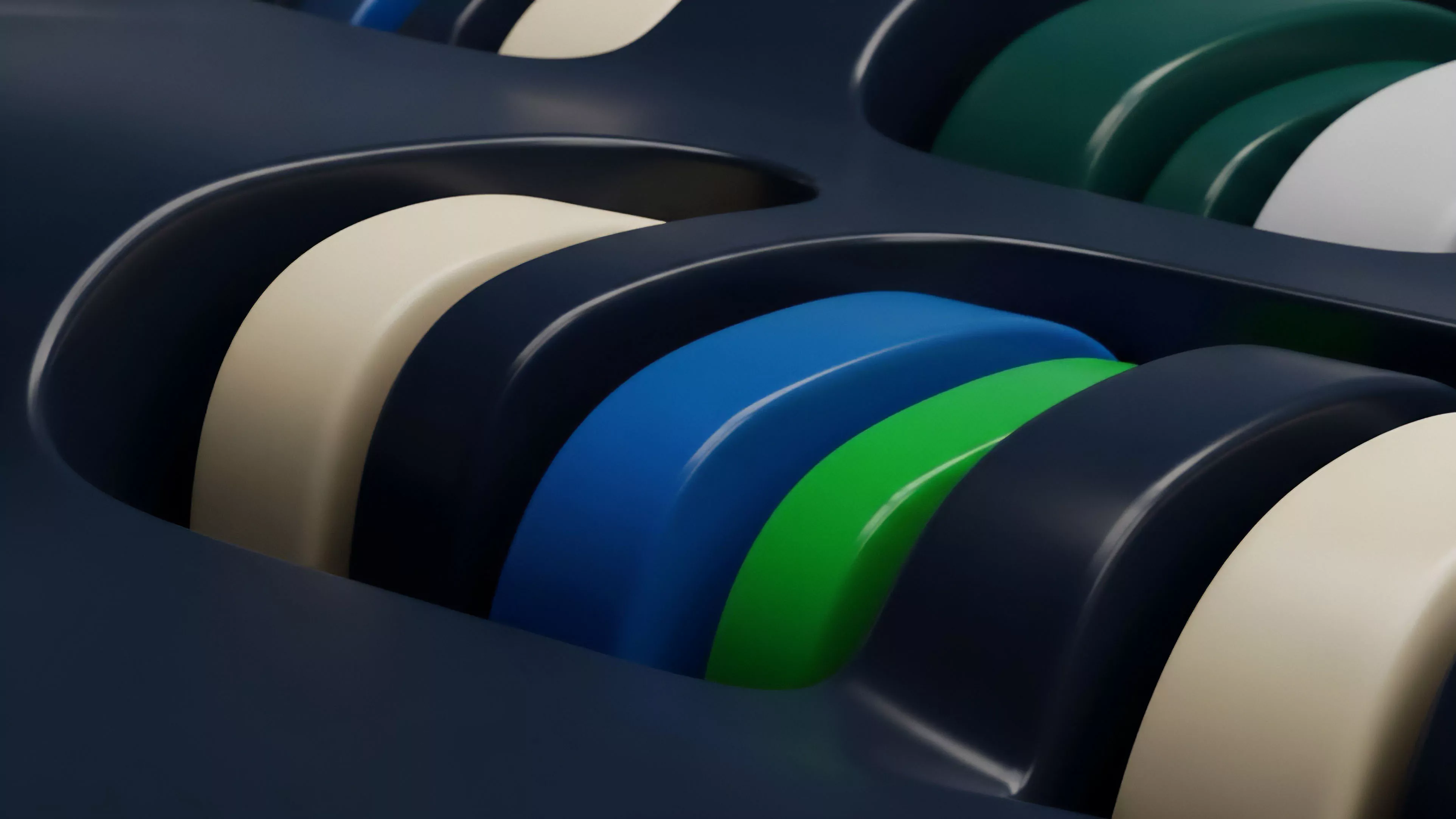 A visualization portrays smooth, rounded elements nested within a dark blue, sculpted framework, symbolizing data processing within a decentralized ledger technology.