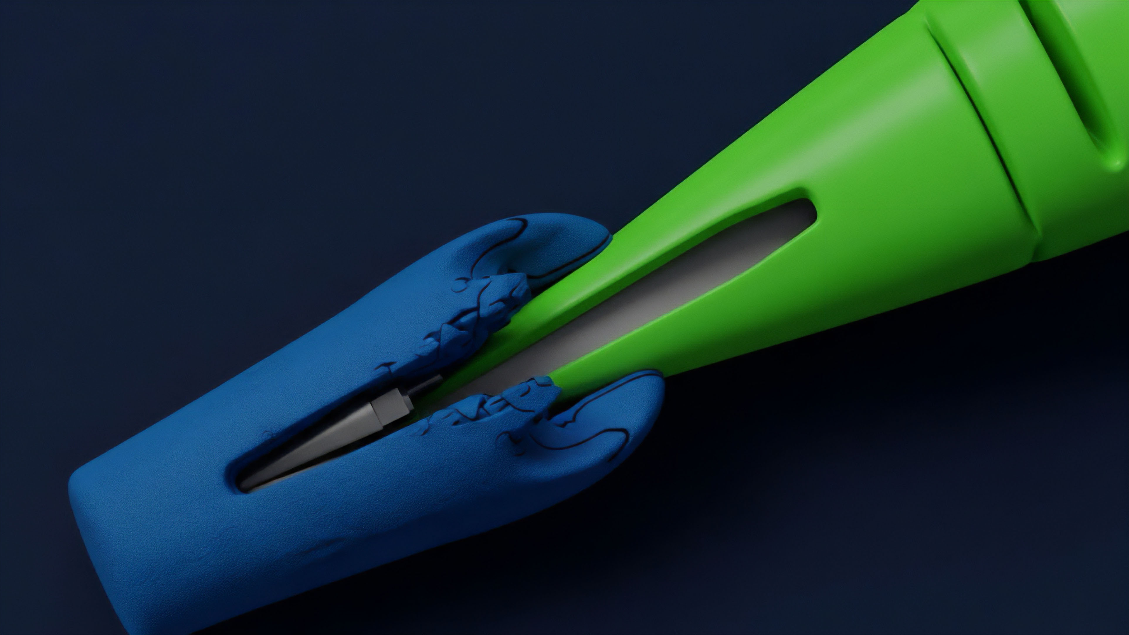 A flexible blue mechanism engages a rigid green derivatives protocol, visually representing smart contract execution in decentralized finance. This interaction symbolizes the critical collateralization process where a tokenized asset is locked against a financial derivative position. The precise connection point illustrates the automated oracle feed providing reliable pricing data for accurate settlement and margin maintenance. This mechanism facilitates trustless risk-weighted asset management and liquidity provision for sophisticated options trading strategies within the protocol's framework.