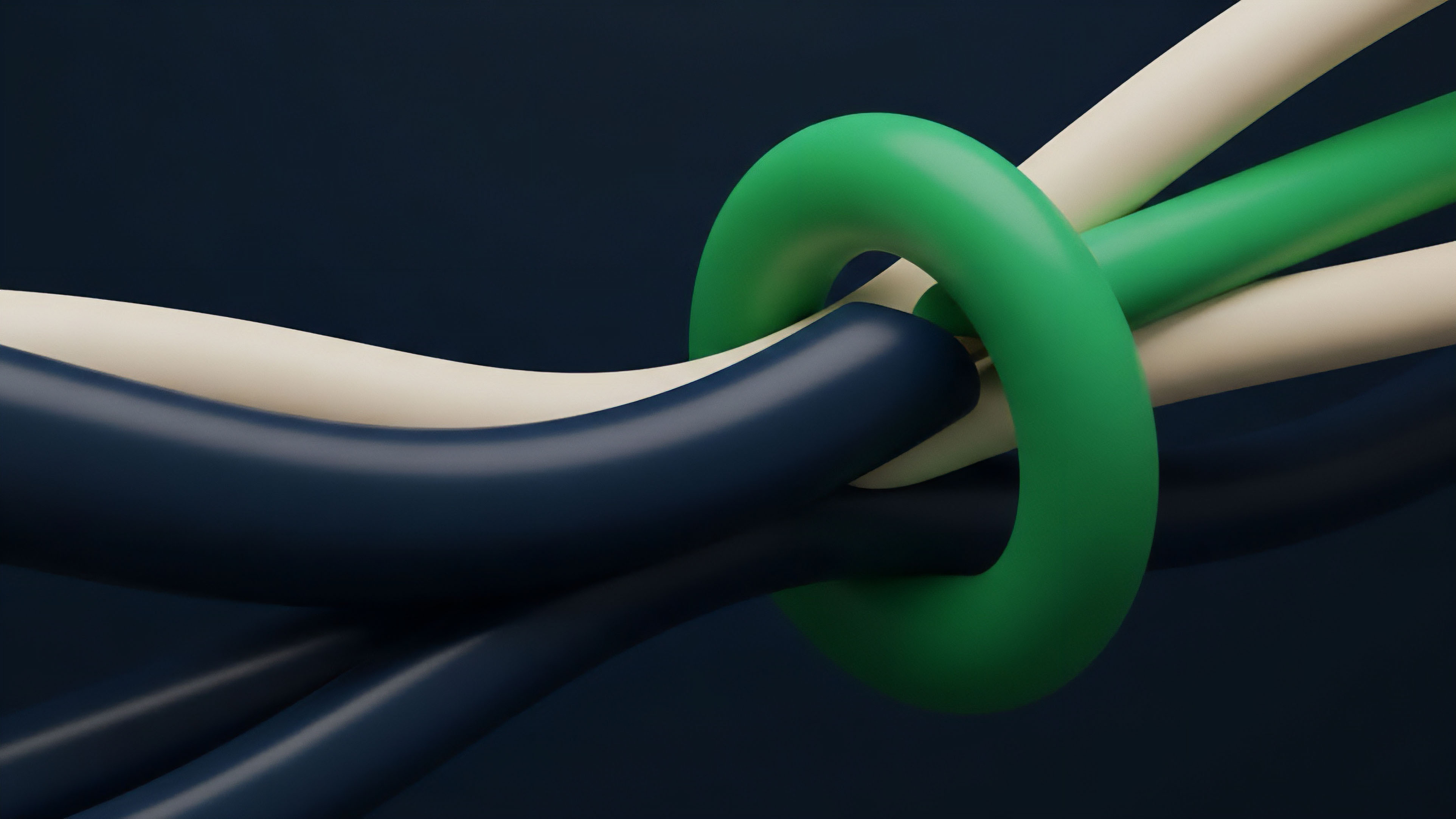 A visual representation of the complex dynamics in decentralized finance ecosystems, specifically highlighting cross-chain interoperability between disparate blockchain networks. The intertwining forms symbolize distinct data streams and asset flows where the central green loop represents a smart contract or liquidity provision protocol. This intricate linkage illustrates the collateralization and risk management processes inherent in options trading and synthetic derivatives, where different asset classes are locked into a single financial instrument. The design emphasizes the importance of nodal connections in a decentralized network.