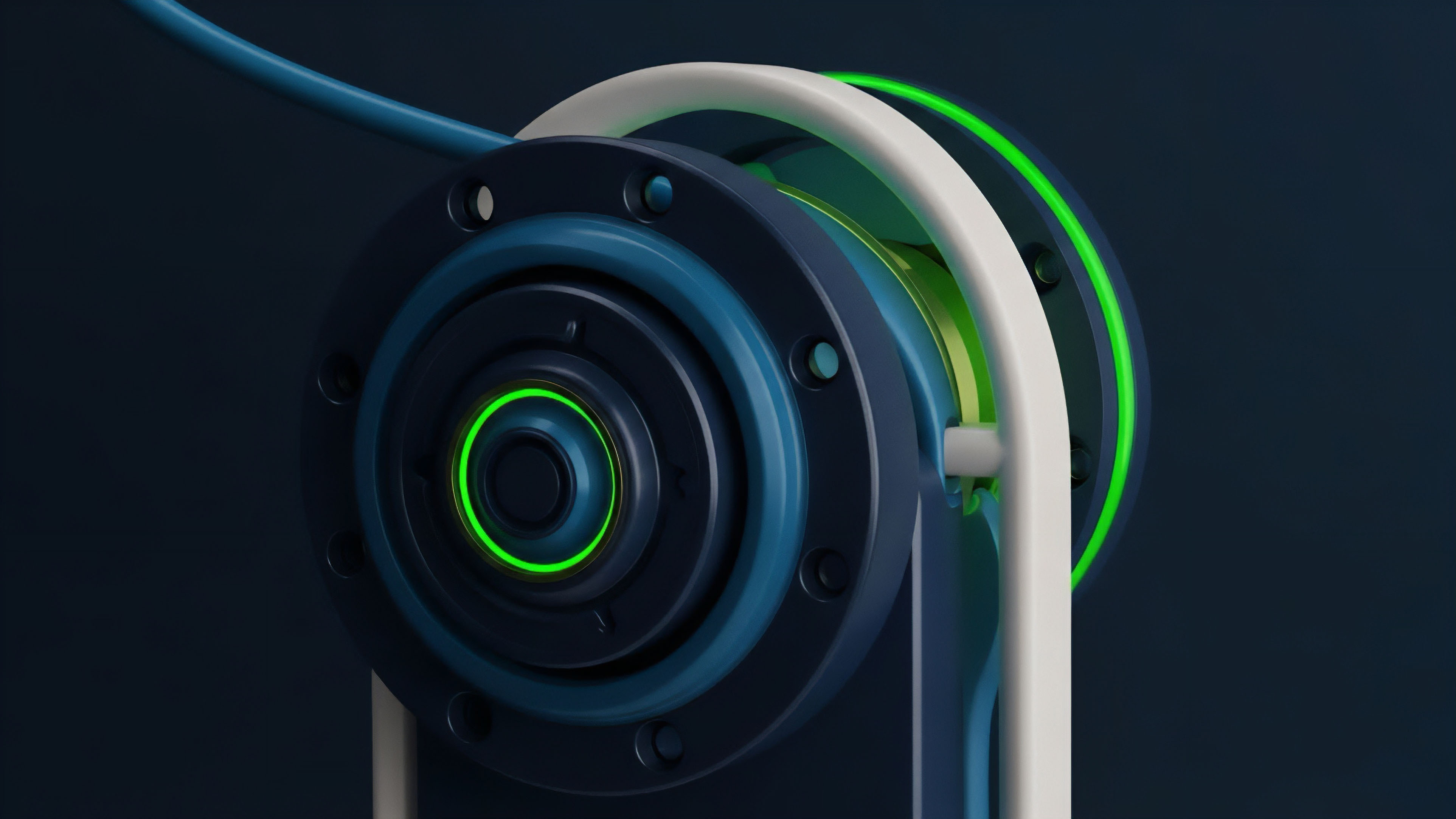 This abstract visual represents the complex smart contract logic underpinning decentralized options trading and perpetual swaps. The interlocking components symbolize the continuous liquidity pools within an Automated Market Maker AMM structure. The glowing green light signifies real-time oracle data feeds and the calculation of the perpetual funding rate. This mechanism manages algorithmic trading strategies through dynamic volatility surfaces, ensuring robust risk management within the DeFi ecosystem's composability framework. This intricate structure visualizes the interconnectedness required for a continuous settlement layer in non-custodial derivatives.