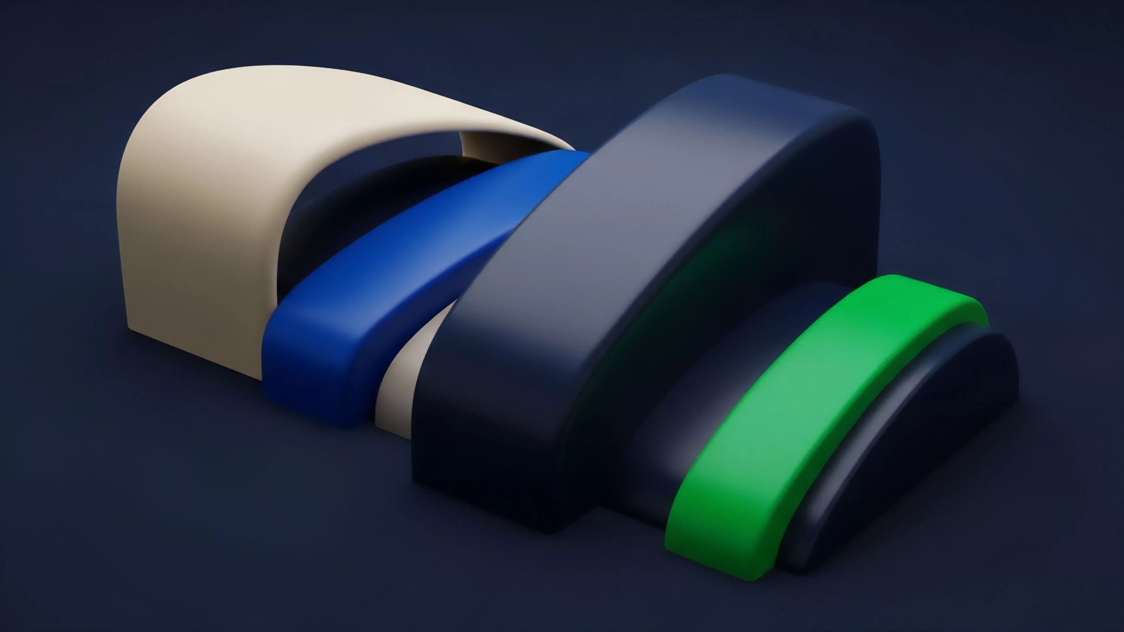 A layered abstraction reveals a sequence of expanding components transitioning in color from light beige to blue, dark gray, and vibrant green. This structure visually represents the unbundling of a complex financial instrument, such as a synthetic asset, into its constituent parts. Each layer symbolizes a different DeFi primitive or protocol layer within a decentralized network. The green element could represent a liquidity pool or staking mechanism, crucial for yield generation and automated market maker operations. The full assembly depicts the intricate interplay of collateral management, risk exposure, and cross-chain interoperability in modern financial derivatives.