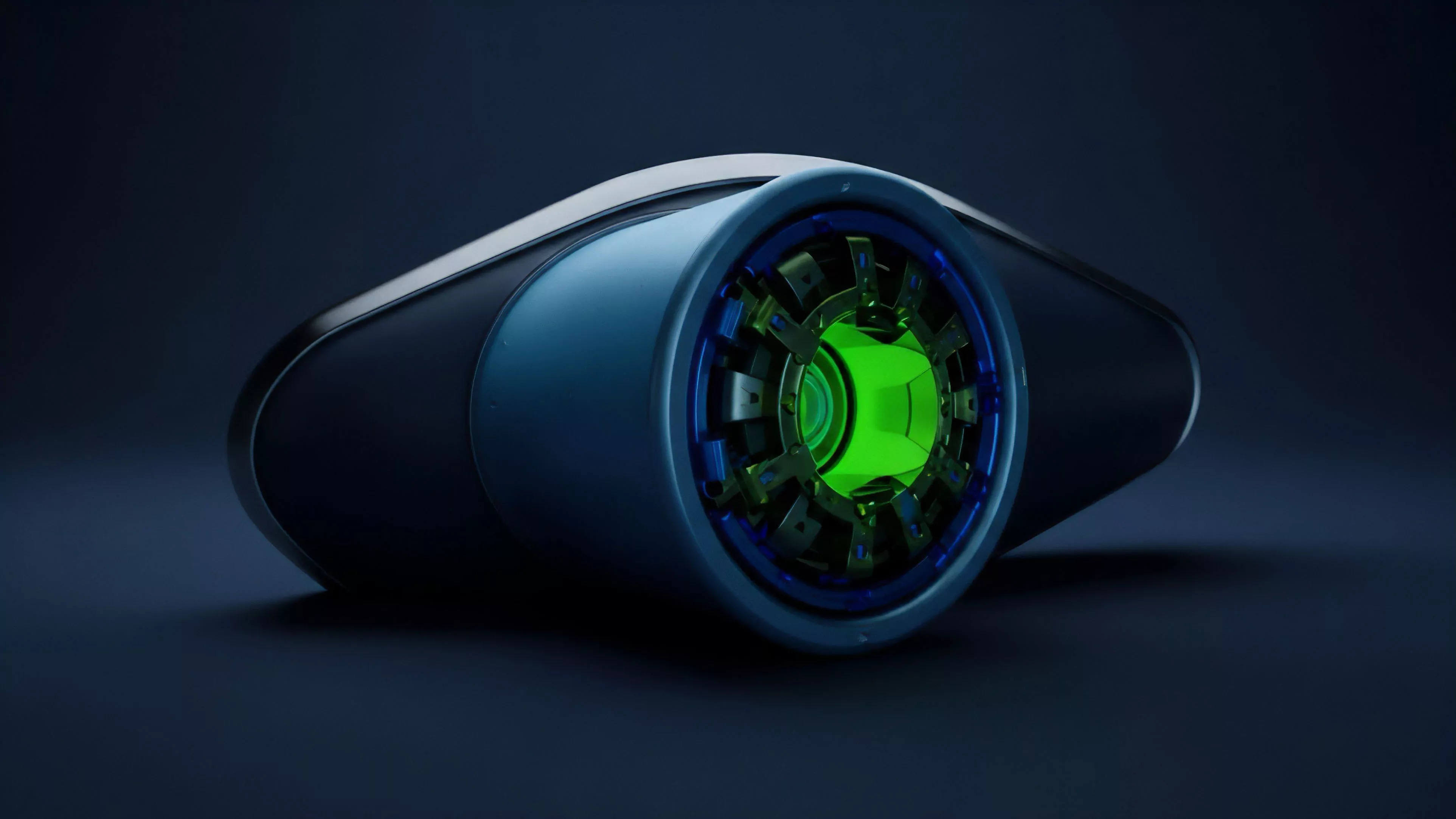 A high-tech automated monitoring system featuring a luminous green central component representing a core processing unit.