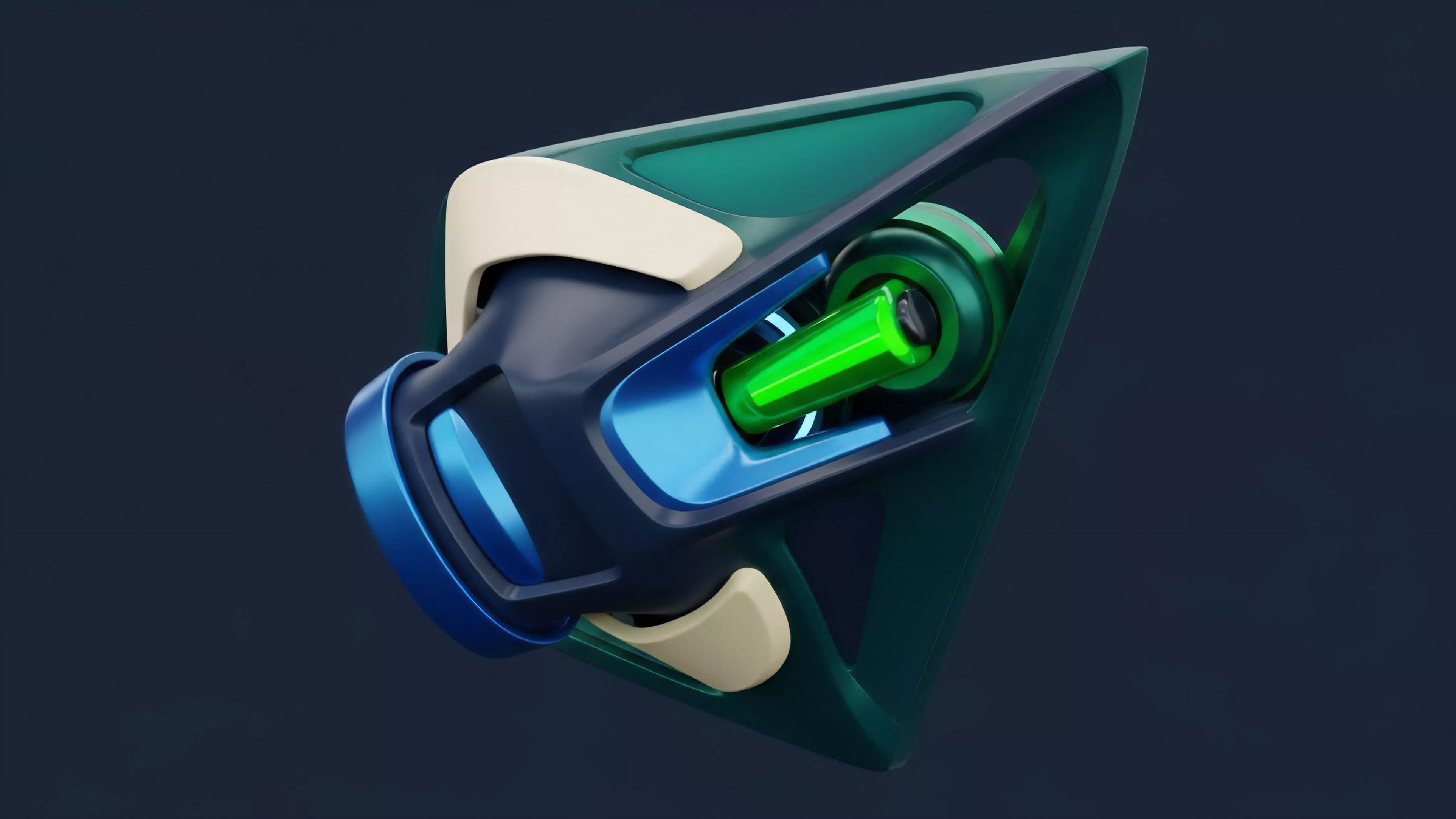 A futuristic design features a central glowing green energy cell, metaphorically representing a collateralized debt position CDP or underlying liquidity pool.