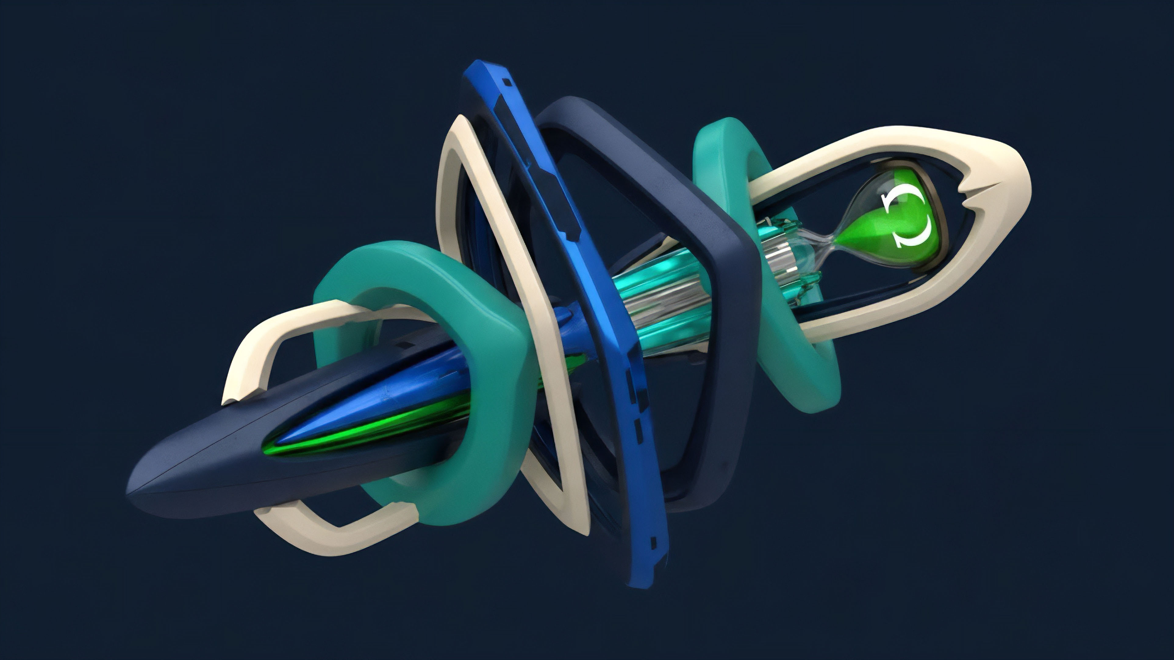 A complex abstract visualization depicting a structured derivatives product in decentralized finance. The intricate, interlocking frames symbolize a layered smart contract architecture and various collateralization ratios that define the risk tranches. The underlying asset, represented by the sleek central form, passes through these layers. The hourglass mechanism on the opposite end symbolizes time decay theta of an options contract, illustrating the time-sensitive nature of financial derivatives and the impact on collateralized positions. The visualization represents the intricate risk management and liquidity dynamics within a decentralized protocol.