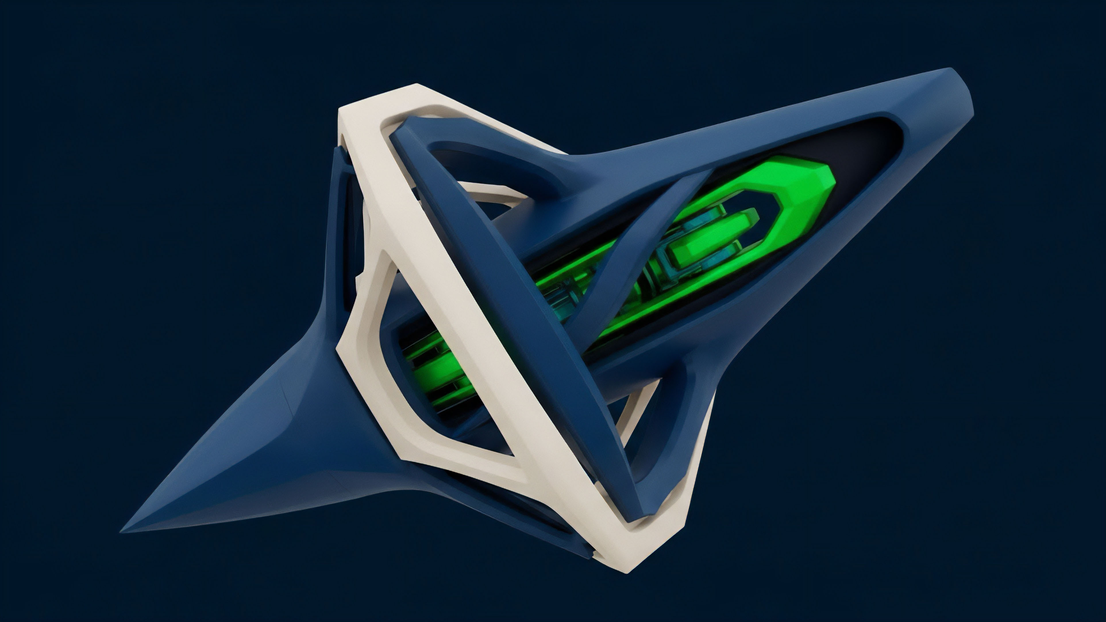 A futuristic, multi-layered object with a deep blue body and a stark white structural frame encapsulates a vibrant green glowing core. This complex design represents a sophisticated financial derivative, specifically a DeFi structured product. The white framework symbolizes the smart contract parameters and risk management protocols, while the glowing green core signifies the underlying asset or collateral pool providing liquidity. This visual metaphor illustrates the intricate mechanisms required for yield generation and maintaining delta neutrality in synthetic assets. The complex structure highlights the precise tokenomics and collateralization ratios necessary for successful decentralized finance protocols.