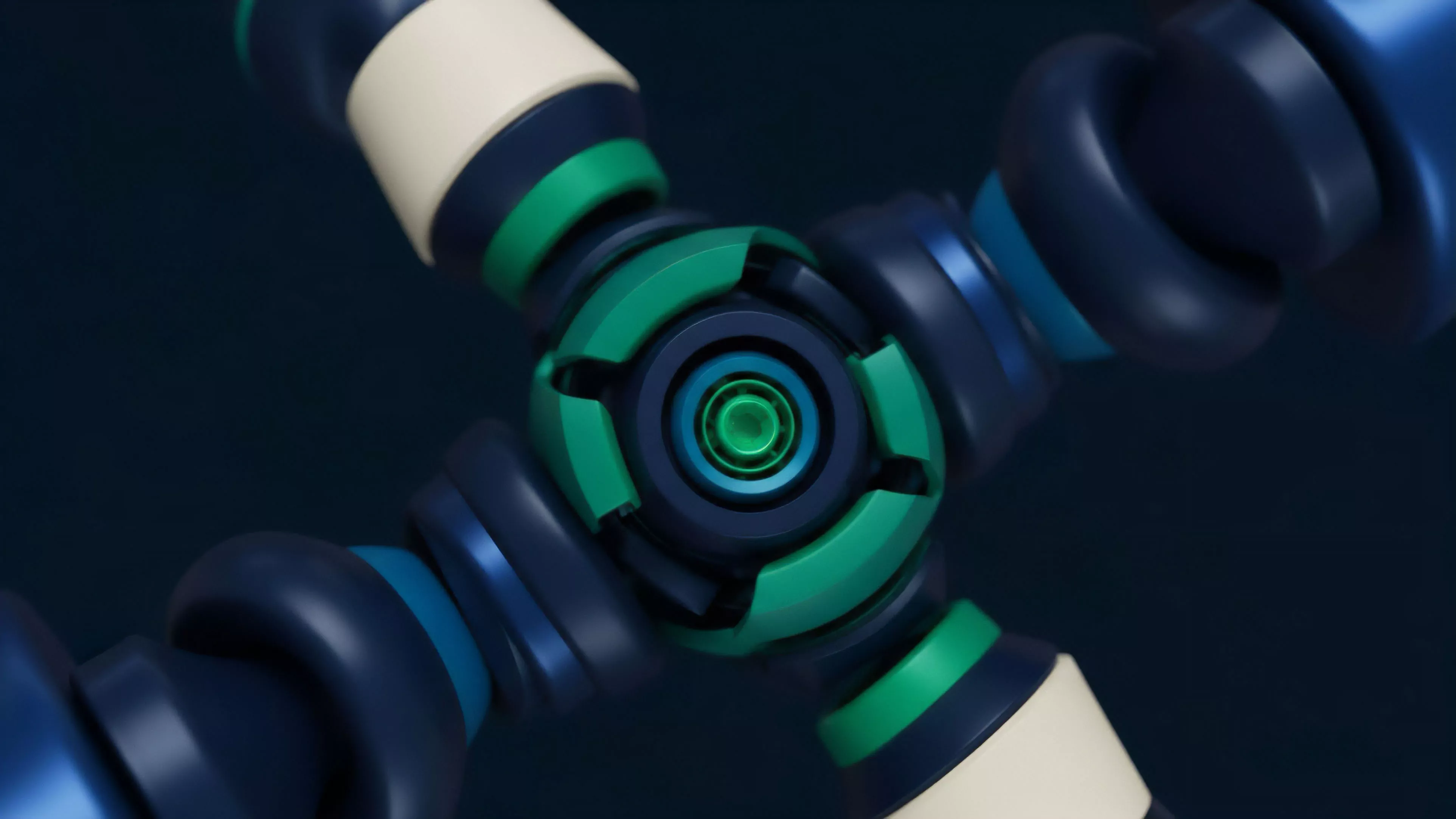 A complex, futuristic mechanical joint visualizes a decentralized finance DeFi risk management protocol.