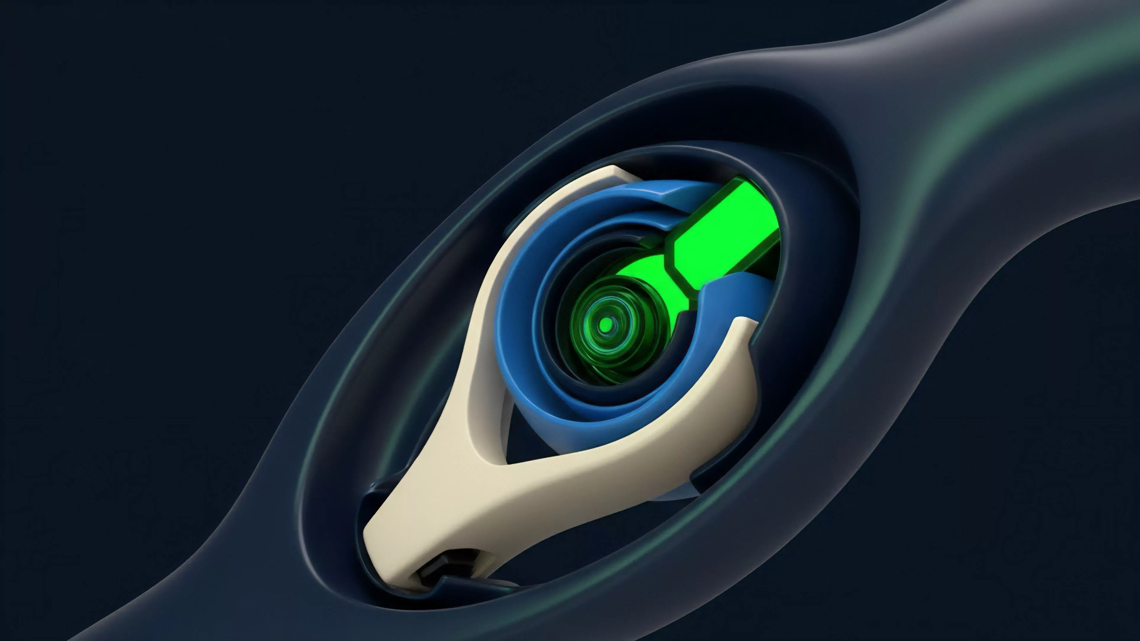 A futuristic and precise mechanism illustrates the complex internal logic of a decentralized options protocol. The white components represent a dynamic pricing fulcrum, reacting to market fluctuations, while the blue structures depict the liquidity pool parameters. The glowing green element signifies the real-time data flow from a pricing oracle, triggering automated execution and delta hedging strategies within the smart contract. This depiction conceptualizes the intricate interactions required for high-frequency algorithmic trading and sophisticated structured products in DeFi.