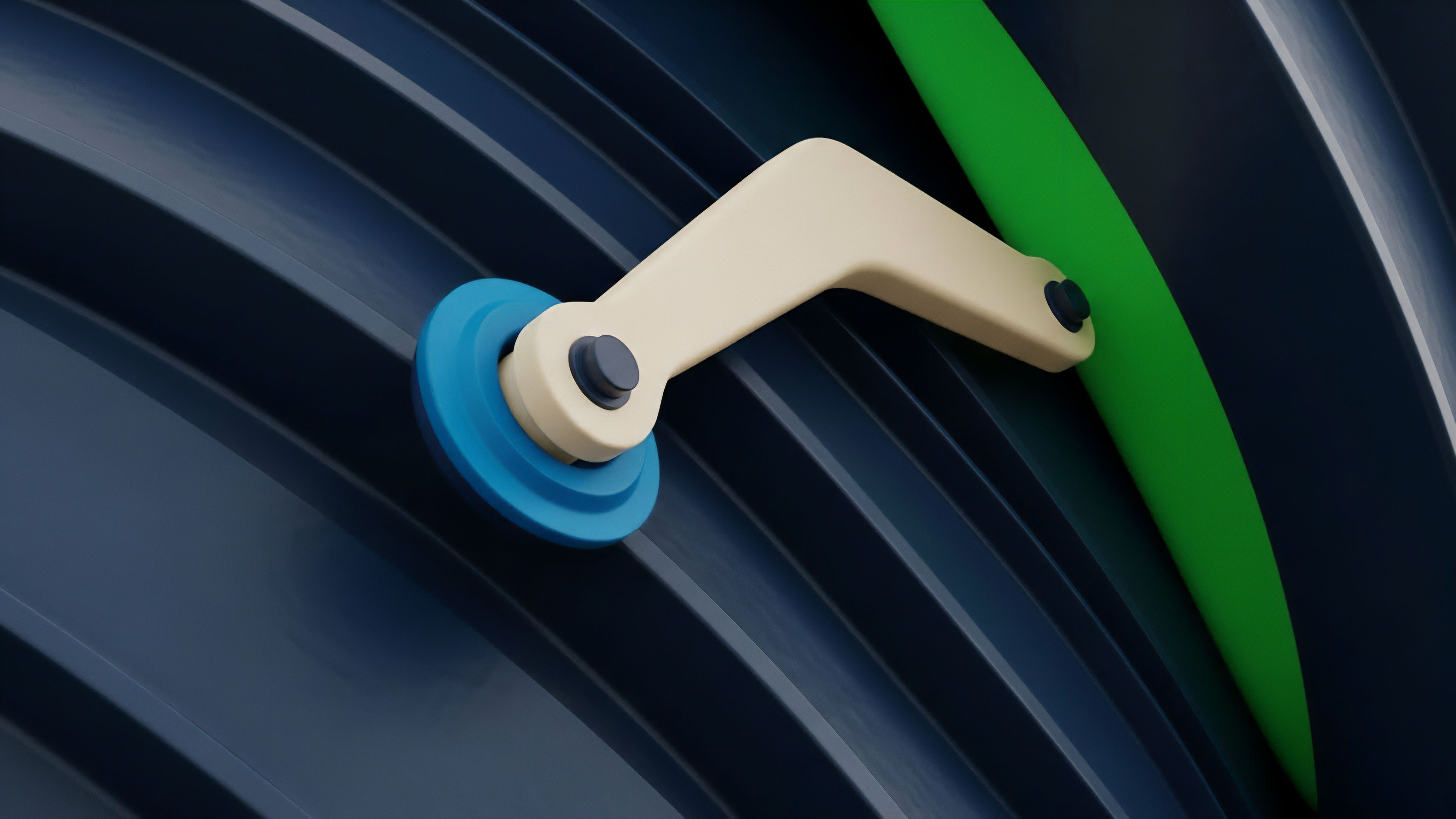 The abstract mechanism visualizes a dynamic financial derivative structure, representing an options contract in a decentralized exchange environment. The pivot point acts as the fulcrum for strike price determination. The light-colored lever arm demonstrates a risk parameter adjustment mechanism reacting to underlying asset volatility. The system illustrates leverage ratio calculations where a blue wheel component tracks market movements to manage collateralization requirements for settlement mechanisms in margin trading protocols.