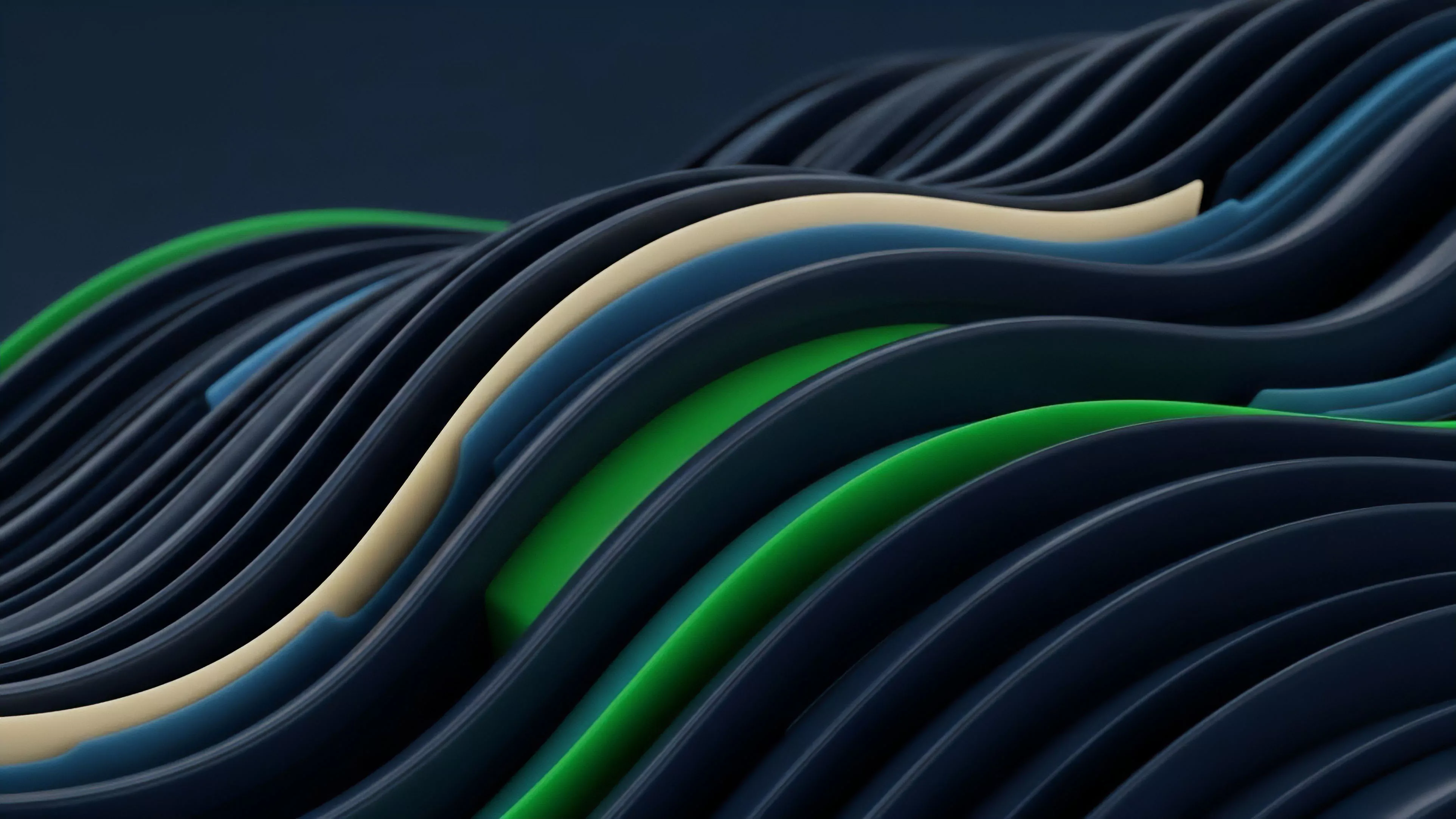 This visualization illustrates market volatility and layered risk stratification in options trading. The undulating bands represent fluctuating implied volatility across different options contracts. The distinct color layers signify various risk tranches or liquidity pools within a decentralized exchange. The bright green layer symbolizes a high-yield asset or collateralized position, while the darker tones represent systemic risk and market depth. The composition effectively portrays the intricate interplay of multiple derivatives and their combined exposure, highlighting complex risk management strategies in DeFi protocols.