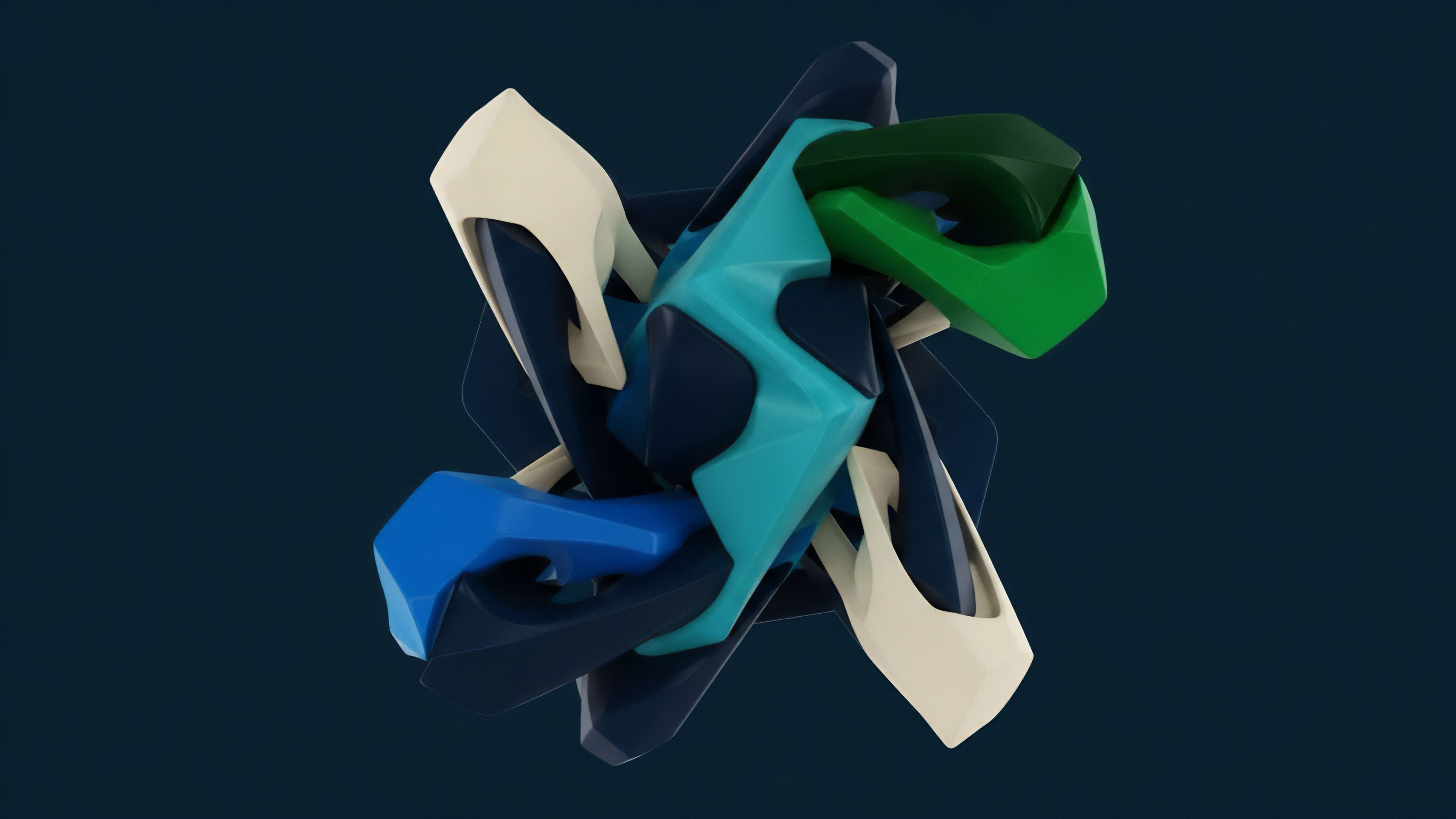 A digitally rendered abstract sculpture of interwoven geometric forms illustrates the complex interconnectedness of decentralized finance derivative protocols. The different colored segments, including bright green, light blue, and dark blue, represent various assets and synthetic assets within a liquidity pool structure. This visualization captures the dynamic interplay required for complex option strategies, where algorithmic trading and automated risk mitigation are essential for maintaining portfolio stability. It metaphorically represents the intricate, non-linear dependencies in volatility arbitrage, reflecting how smart contracts govern interdependent positions in a decentralized ecosystem.