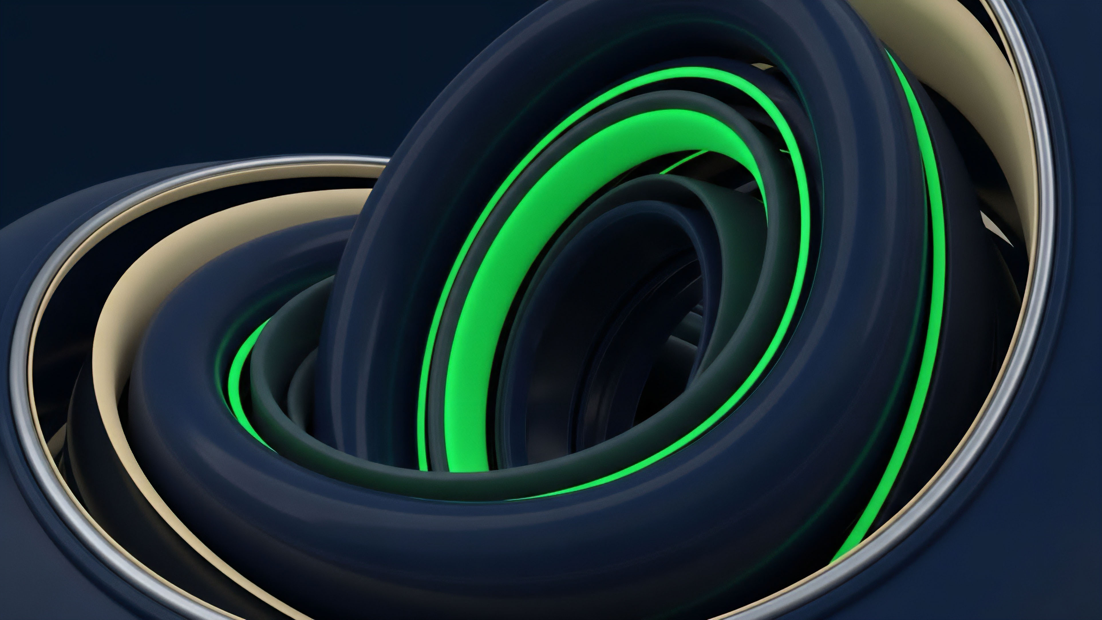 A complex, spiraling structure illustrates the composability of layered protocols in decentralized finance. The glowing inner ring represents a synthetic high-yield instrument built on underlying collateralization layers. This dynamic structure reflects the inherent volatility and interconnected risk associated with derivatives trading, where automated market makers facilitate complex swaps. The intricate layers demonstrate how a single asset can be leveraged through multiple financial primitives, creating a structured product with a specific payoff profile.