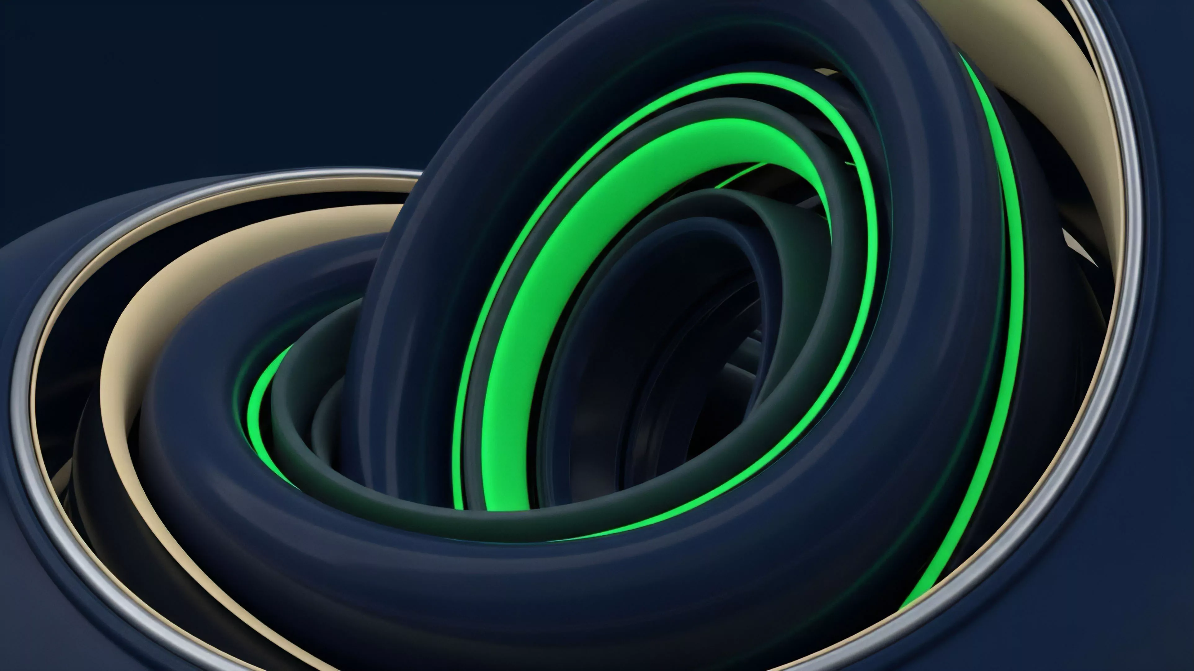 A complex, spiraling structure illustrates the composability of layered protocols in decentralized finance.