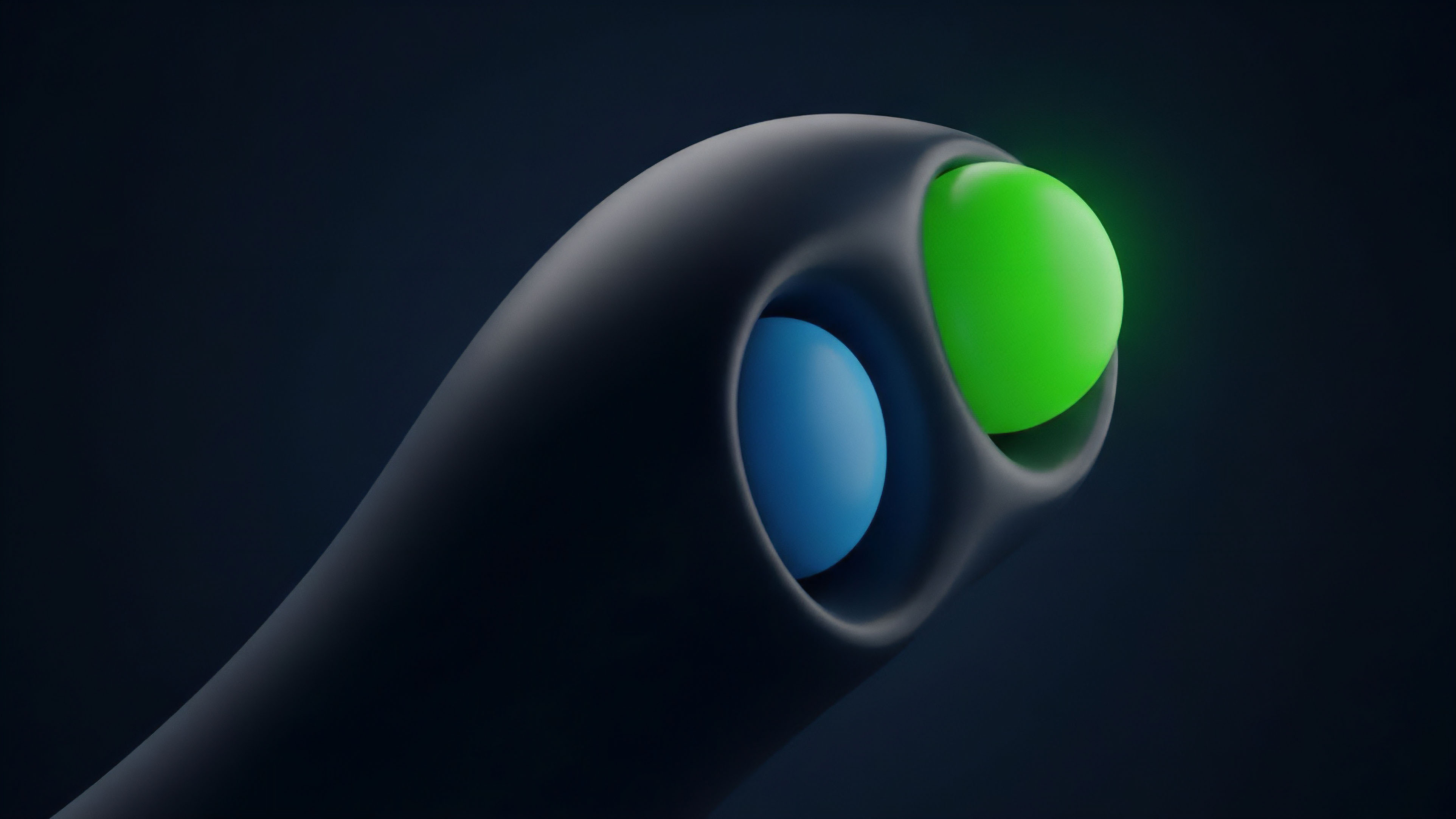 A smooth, dark form cradles a glowing green sphere and a recessed blue sphere, representing the binary states of an options contract. The vibrant green sphere symbolizes the “in the money” ITM position, indicating significant intrinsic value and high potential yield. In contrast, the subdued blue sphere represents the “out of the money” OTM state, where extrinsic value dominates and the delta value approaches zero. This abstract visualization illustrates key concepts in derivatives pricing and protocol mechanics, highlighting risk management and the transition between positive and negative payoff structures at contract expiration.