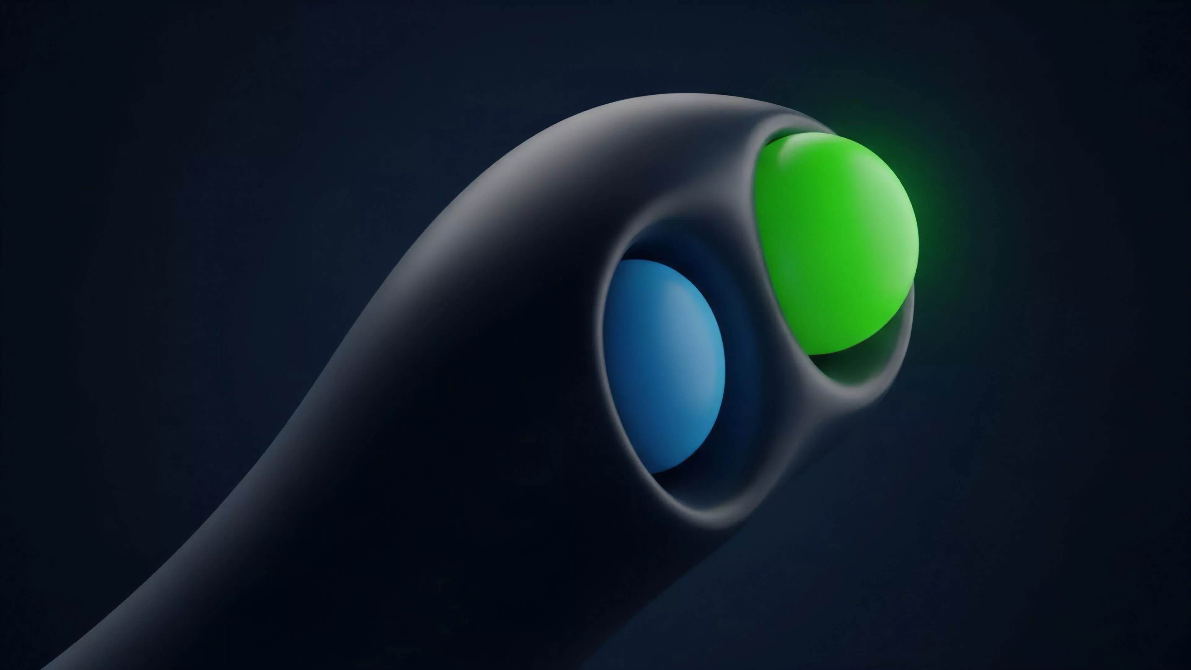 A smooth, dark form cradles a glowing green sphere and a recessed blue sphere, representing the binary states of an options contract. The vibrant green sphere symbolizes the “in the money” ITM position, indicating significant intrinsic value and high potential yield. In contrast, the subdued blue sphere represents the “out of the money” OTM state, where extrinsic value dominates and the delta value approaches zero. This abstract visualization illustrates key concepts in derivatives pricing and protocol mechanics, highlighting risk management and the transition between positive and negative payoff structures at contract expiration.