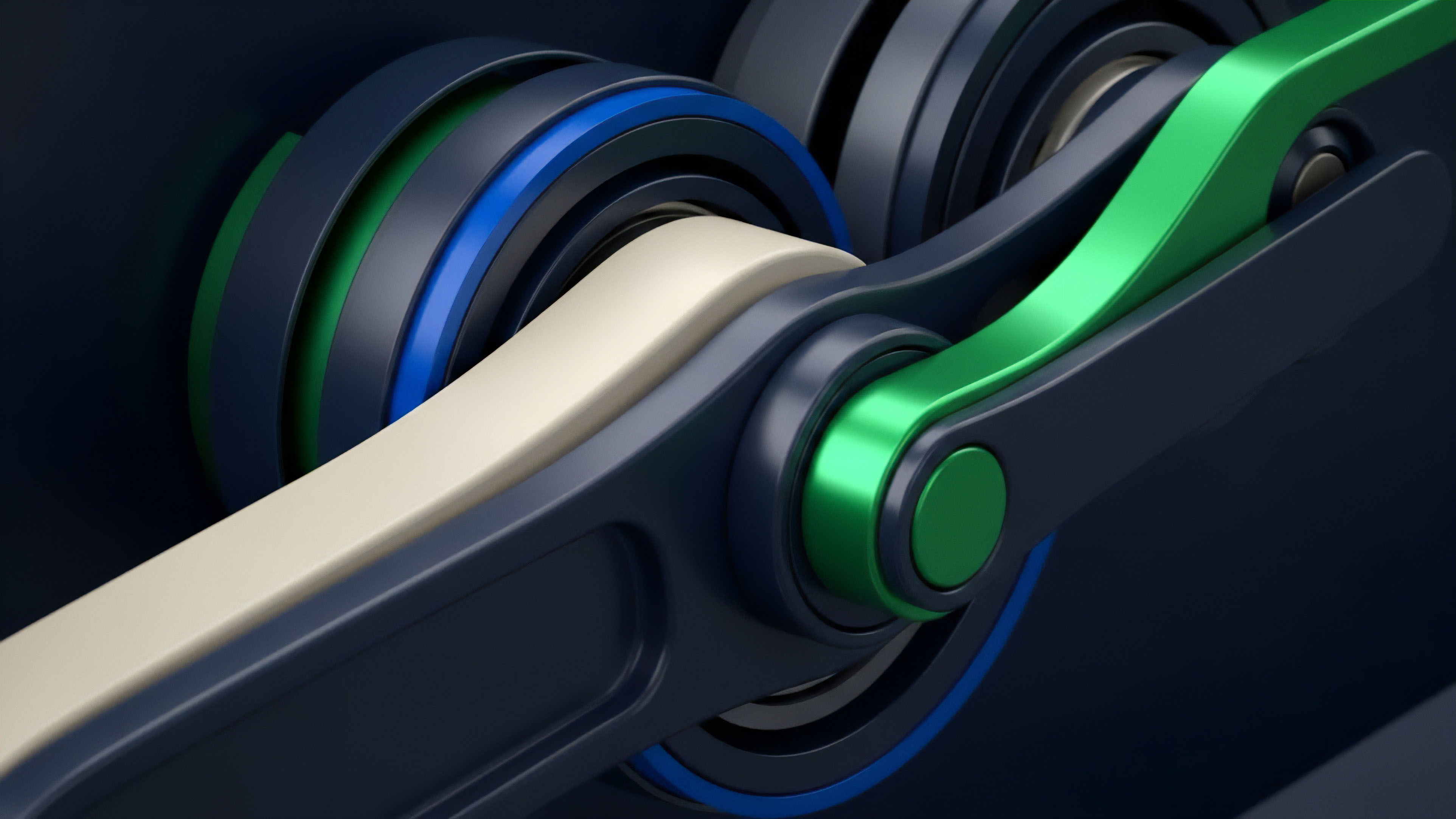 A detailed abstract view of an interlocking mechanism with a bright green linkage, beige arm, and dark blue frame. This structure visually represents the complex interaction of financial instruments within a decentralized derivatives market. The green element symbolizes leverage amplification in options trading, while the beige component represents the collateralized asset underlying a smart contract. The system illustrates the composability of risk protocols where liquidity provision interacts with automated market maker logic, defining parameters for margin calls and systematic risk calculation in exotic options.
