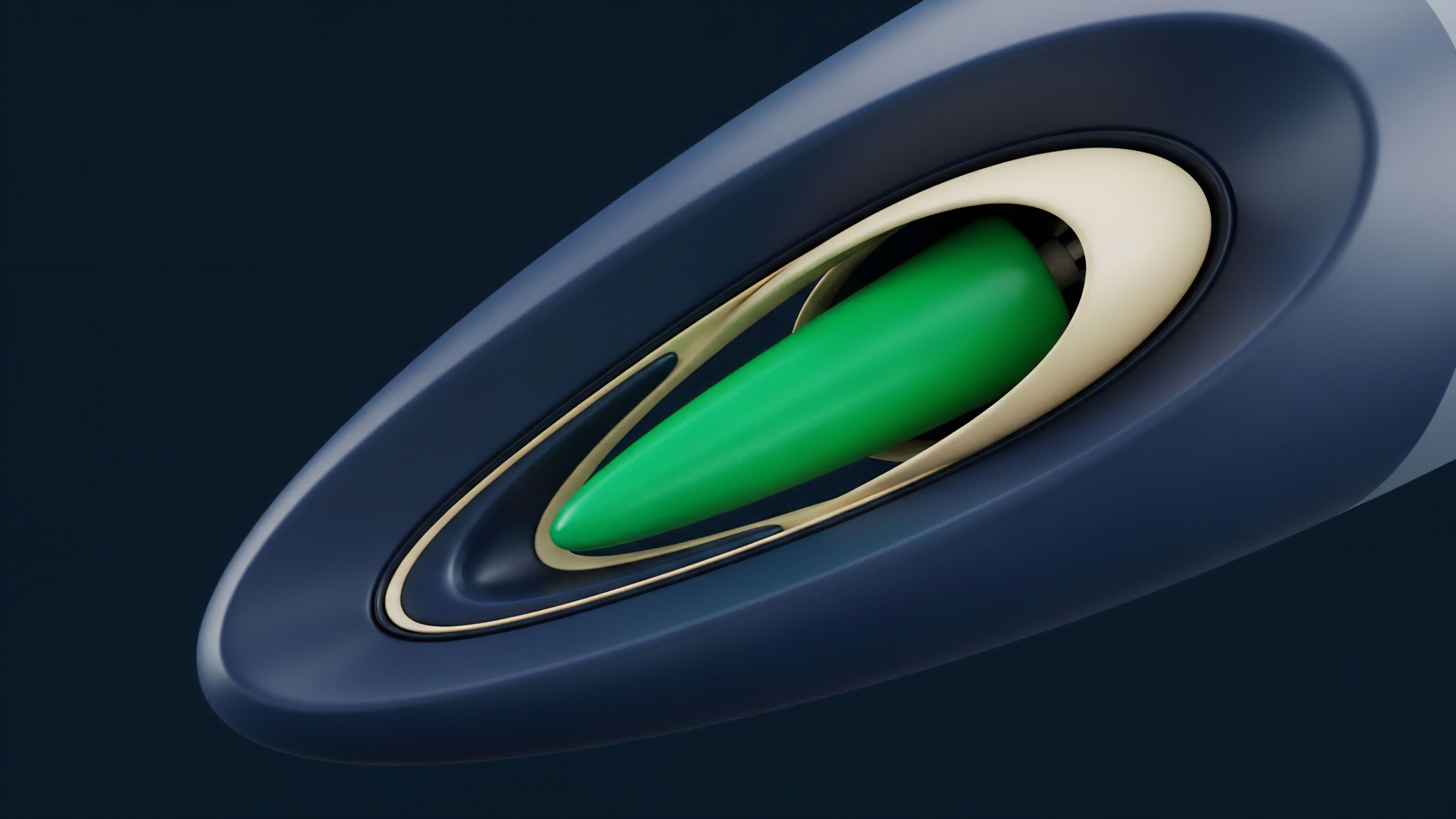 A sleek dark blue surface forms a protective cavity for a vibrant green, bullet-shaped core, symbolizing an underlying asset. The layered beige and dark blue recesses represent a sophisticated risk management framework and collateralization architecture. This visual metaphor illustrates a complex decentralized derivatives contract, where an options protocol encapsulates the core asset to mitigate volatility exposure. The design reflects the precise engineering required for synthetic asset creation and robust smart contract implementation within a liquidity pool, enabling advanced execution mechanisms.