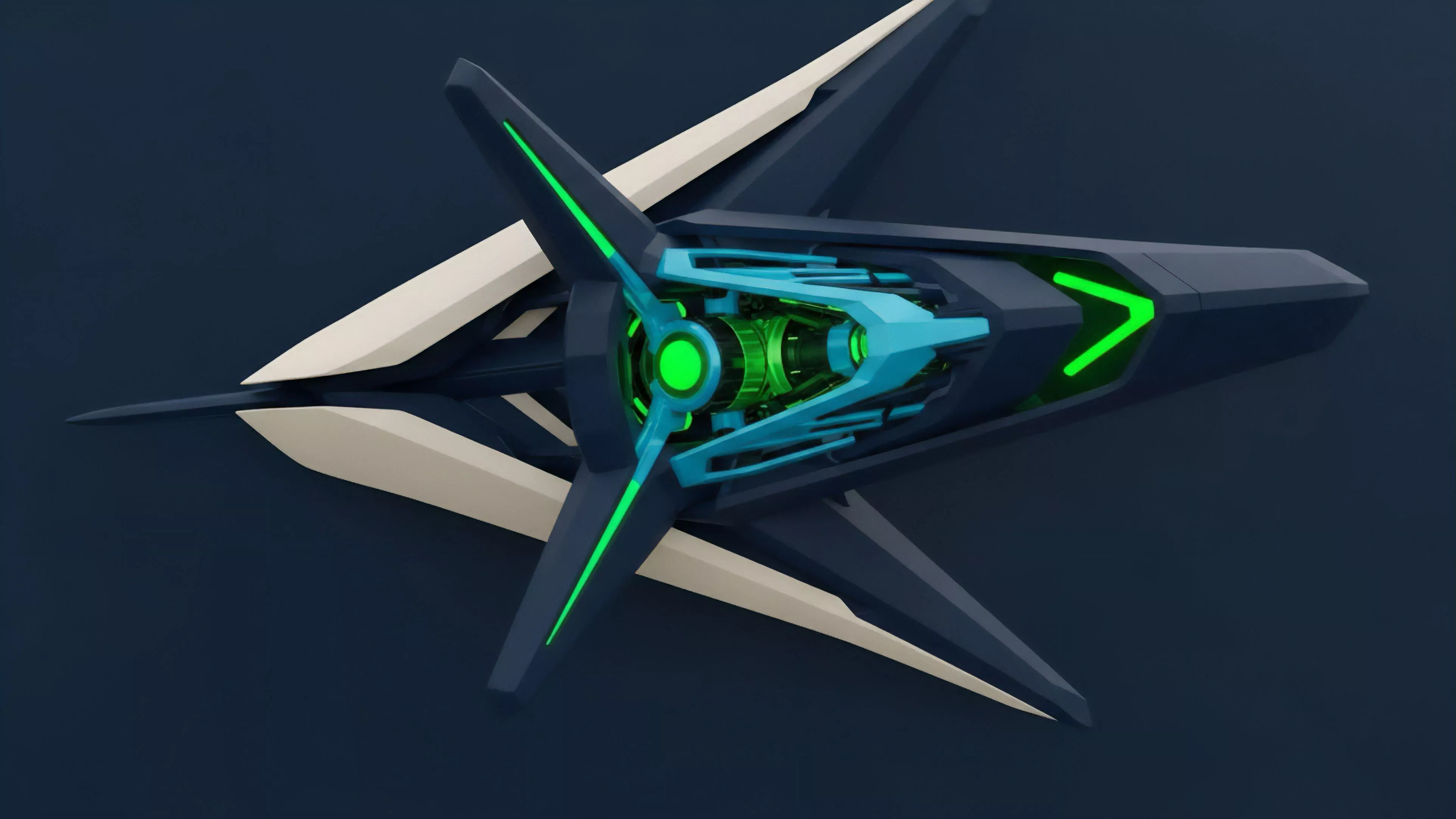 A futuristic, high-performance vehicle with a prominent green glowing energy core.