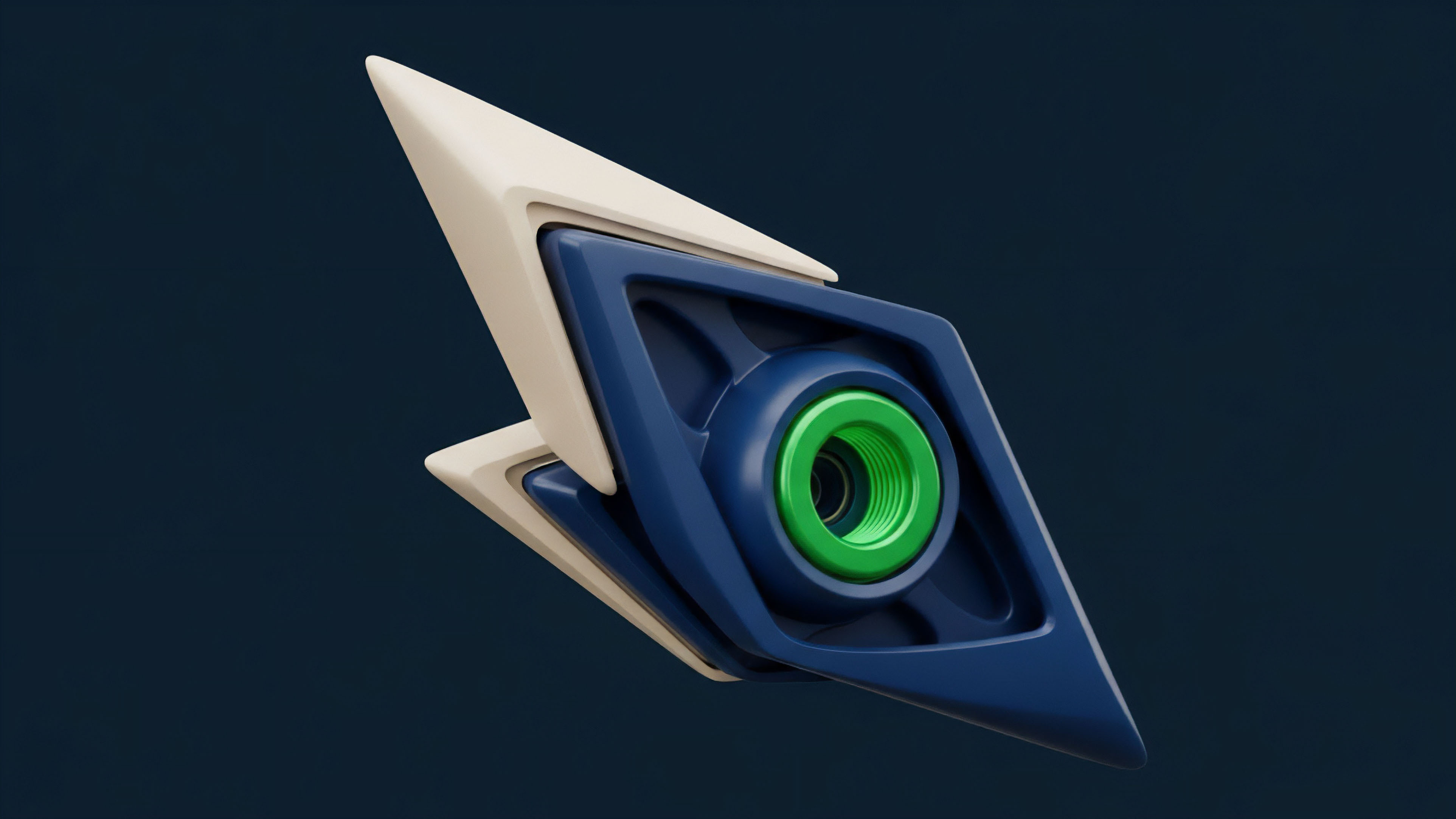 A futuristic, angular component with a dark blue body and a central bright green lens-like feature represents a specialized smart contract module. This design symbolizes an automated market making AMM engine critical for decentralized finance protocols. The green element signifies an on-chain oracle feed, providing real-time data integrity necessary for accurate derivative pricing models. This component ensures efficient liquidity provision and automated risk mitigation in high-frequency trading environments, reflecting the precision required for complex options strategies and collateral management.