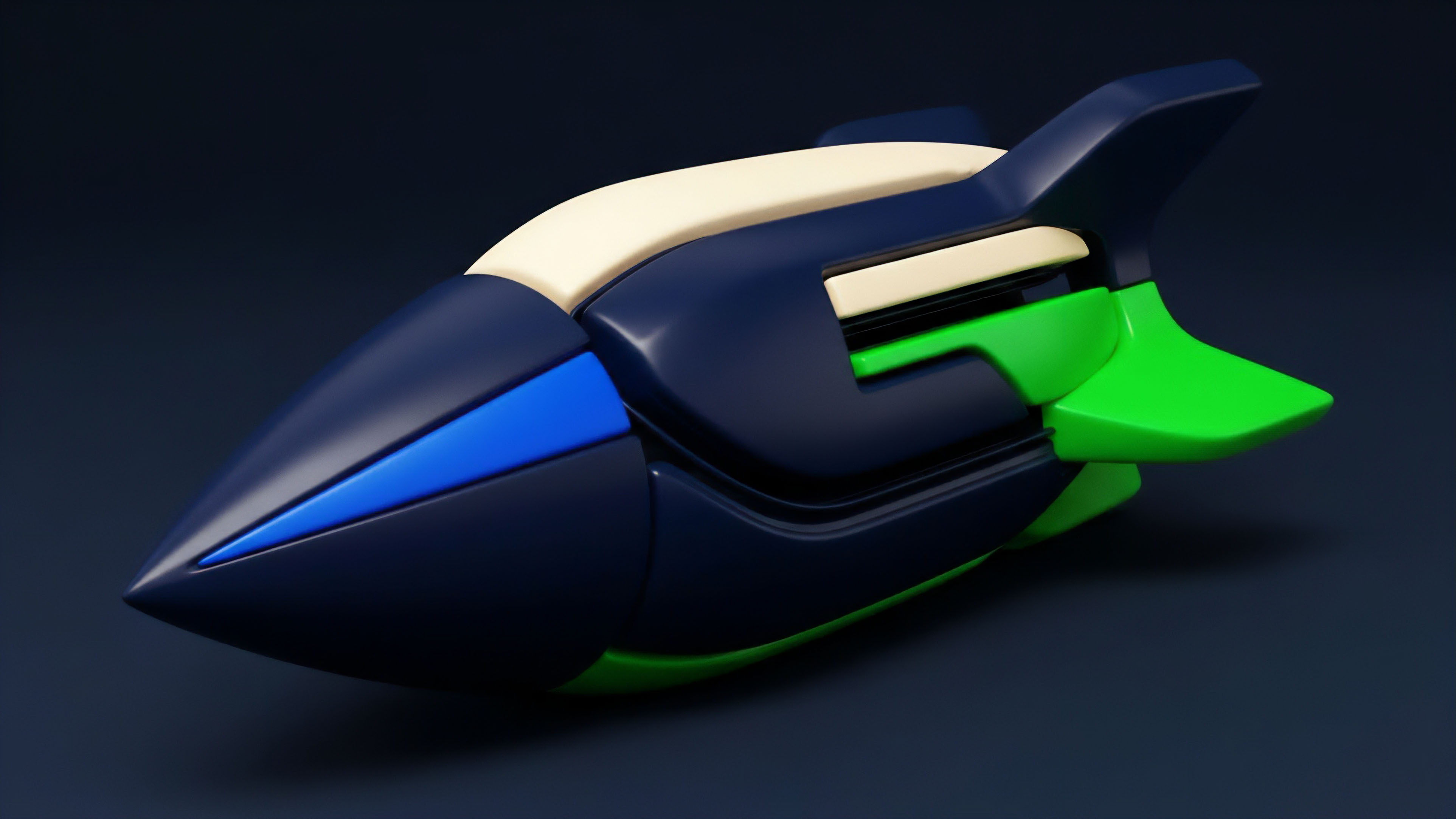 A high-tech conceptual model visualizing the core principles of algorithmic execution and high-frequency trading HFT within a volatile crypto derivatives market. The sleek, aerodynamic shape represents the rapid market momentum and efficient deployment required for successful options strategies. The bright neon green element signifies a profit signal or positive market sentiment. The layered dark blue structure symbolizes complex risk management frameworks and collateralized debt positions CDPs integral to decentralized finance DeFi protocols and structured products. This design illustrates advanced financial engineering for managing crypto assets.