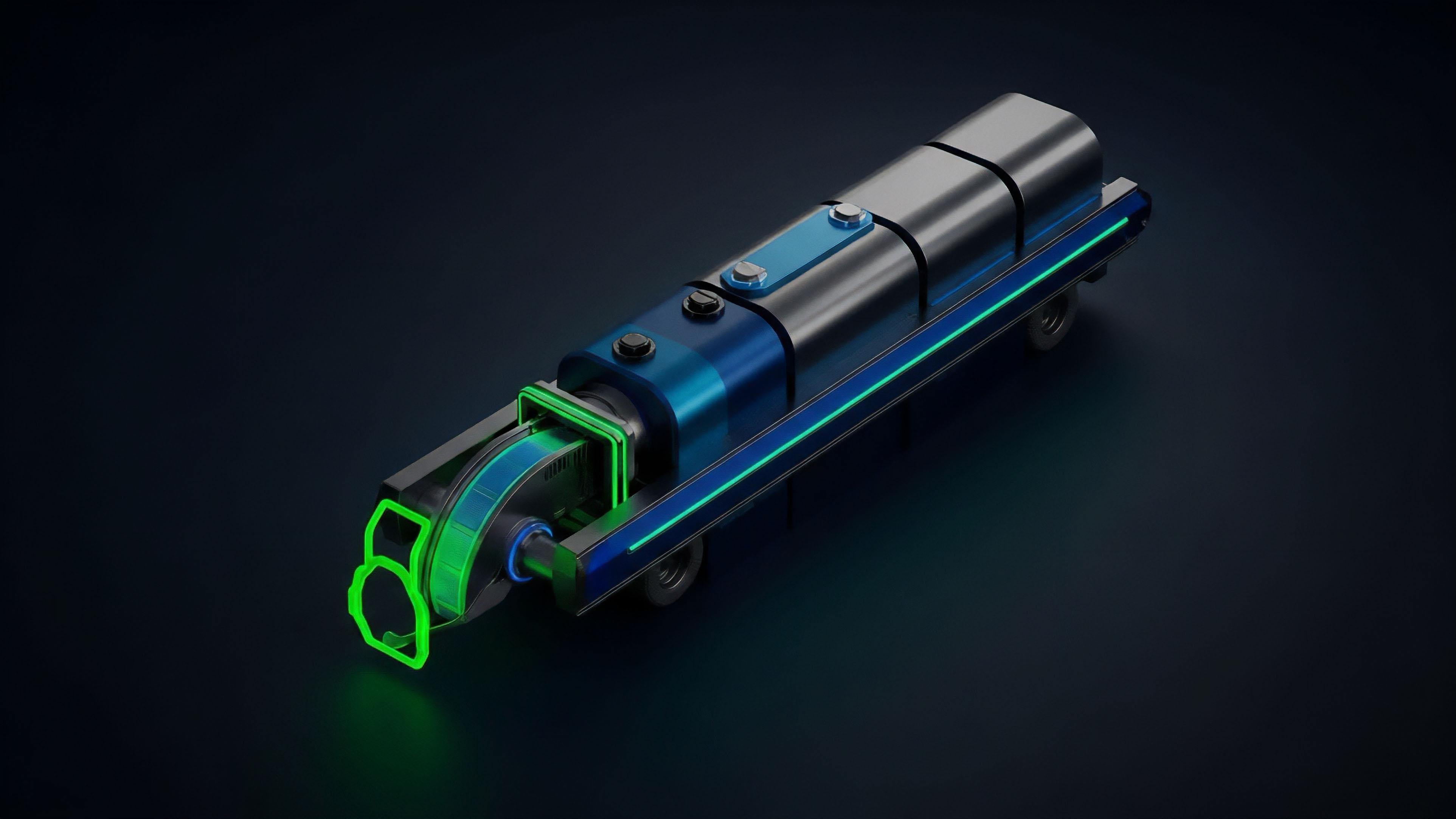 A futuristic algorithmic execution engine represents high-frequency settlement in decentralized finance. The glowing green elements visualize real-time data stream ingestion and processing for smart contracts. This mechanism facilitates efficient collateral management and pricing calculations for complex synthetic assets. It dynamically adjusts to changes in the volatility surface, performing automated delta hedging to mitigate risk in perpetual futures contracts. The streamlined form illustrates optimization and speed in market operations within a liquidity pool structure.