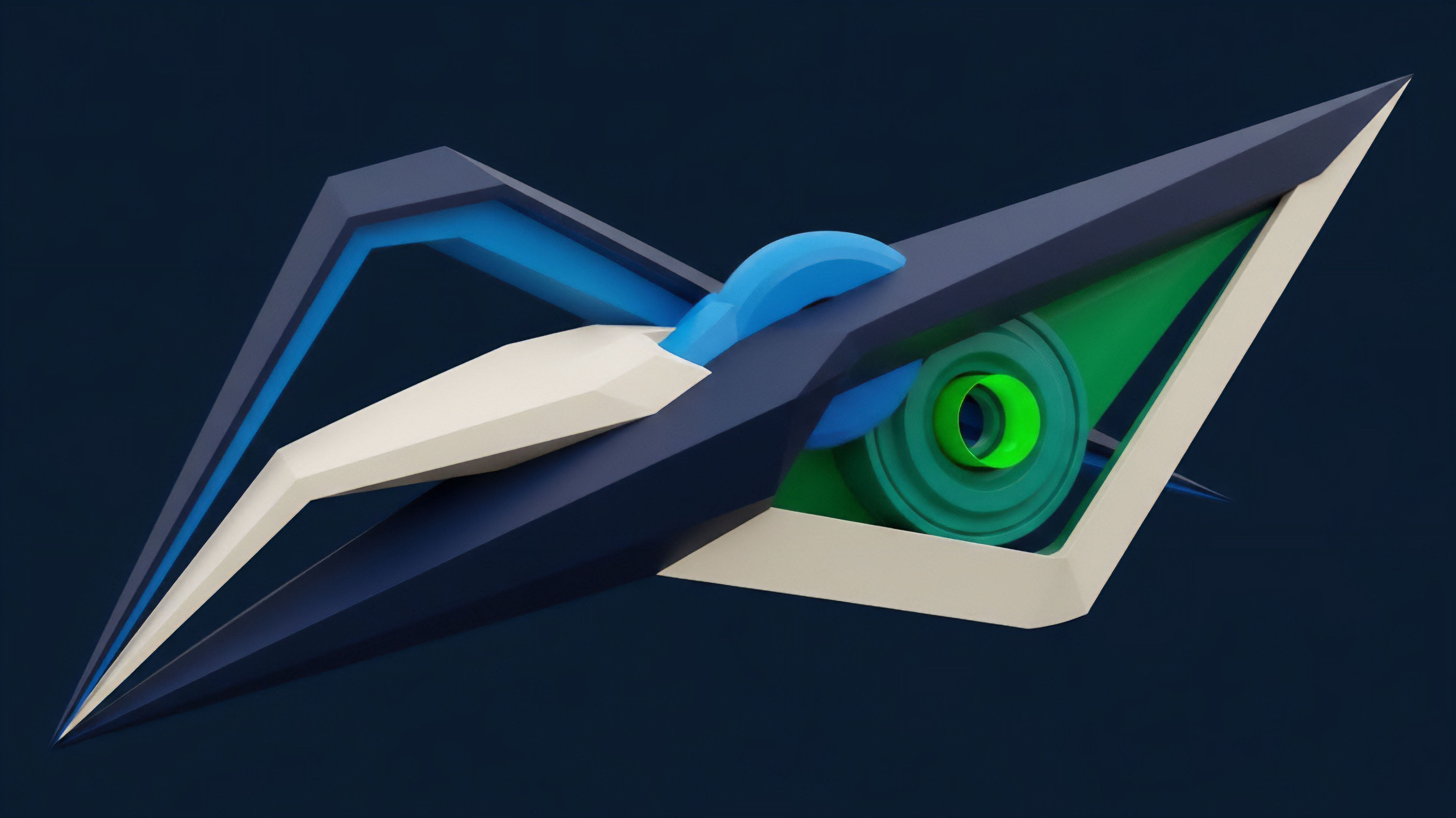 A stylized abstract form visualizes a high-frequency trading algorithm's architecture. The sharp angles represent market volatility and rapid price movements in perpetual futures. Interlocking components illustrate complex structured products and risk management strategies. The design captures the automated market maker AMM process where RFQ calculations drive liquidity provision, demonstrating smart contract execution and oracle data feed integration within decentralized finance protocols.