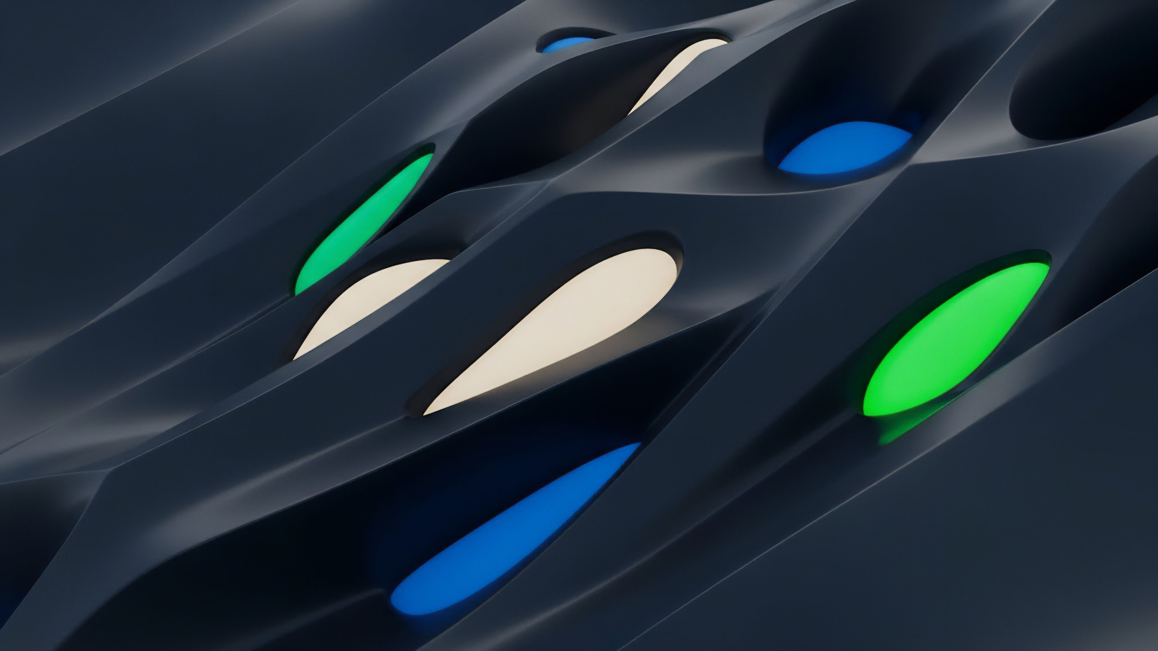 A complex visualization of market microstructure where the undulating surface represents the Implied Volatility Surface. Recessed apertures symbolize liquidity pools within a decentralized exchange DEX. Different colored illuminations reflect distinct data streams and risk-return profiles associated with various derivatives strategies. The flow illustrates transaction flow and price discovery mechanisms inherent in automated market makers AMM and perpetual swaps, demonstrating collateralization requirements and yield generation potential.