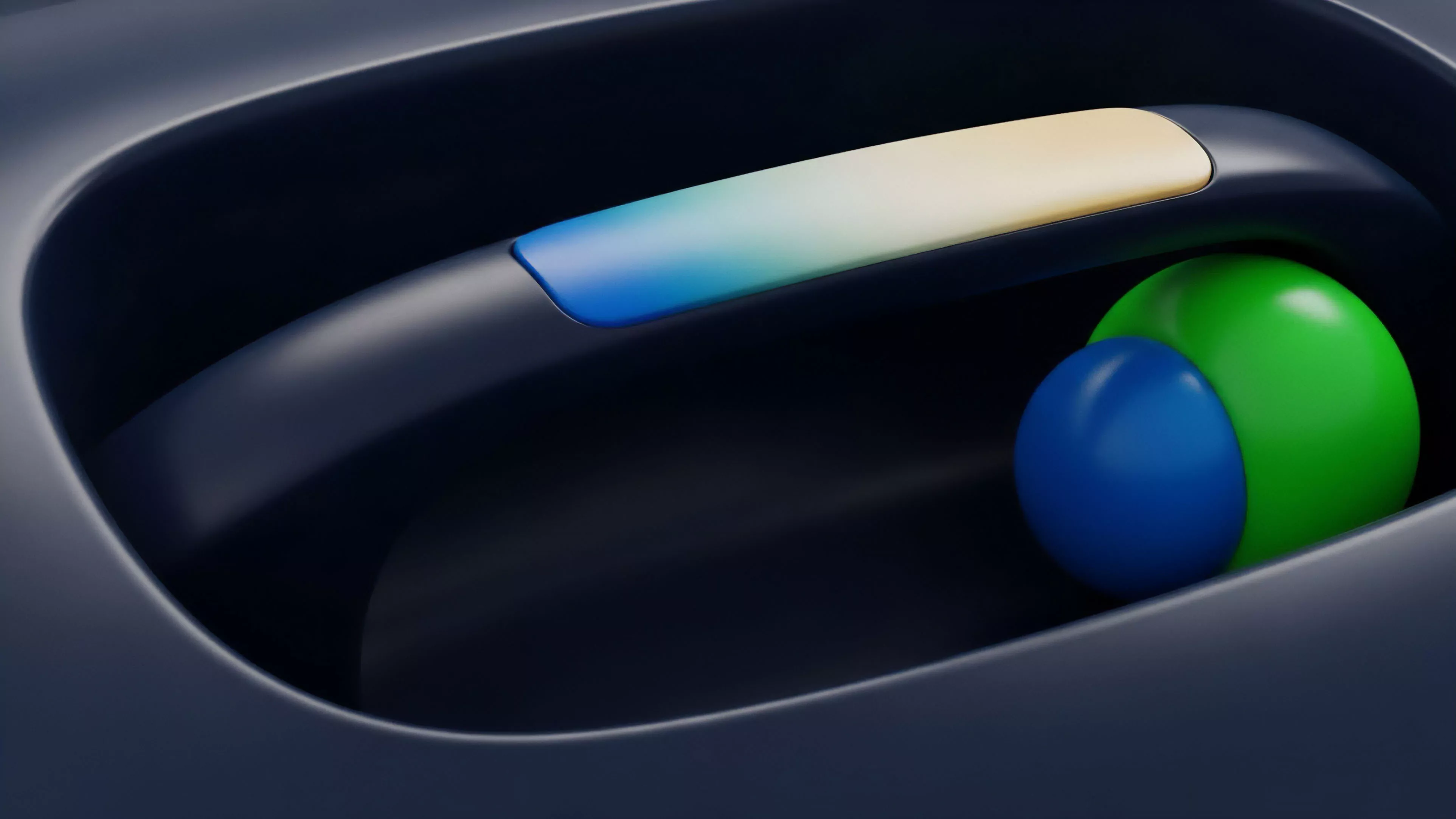 A stylized depiction of a decentralized finance protocol’s high-frequency trading interface. The sleek, dark structure represents the secure infrastructure and smart contracts facilitating advanced liquidity provision. The internal gradient strip visualizes real-time dynamic risk adjustment algorithms in response to fluctuating oracle data feeds. The hidden green and blue spheres symbolize collateralization assets and different risk profiles underlying perpetual swaps and complex structured derivatives products within the automated market maker ecosystem.