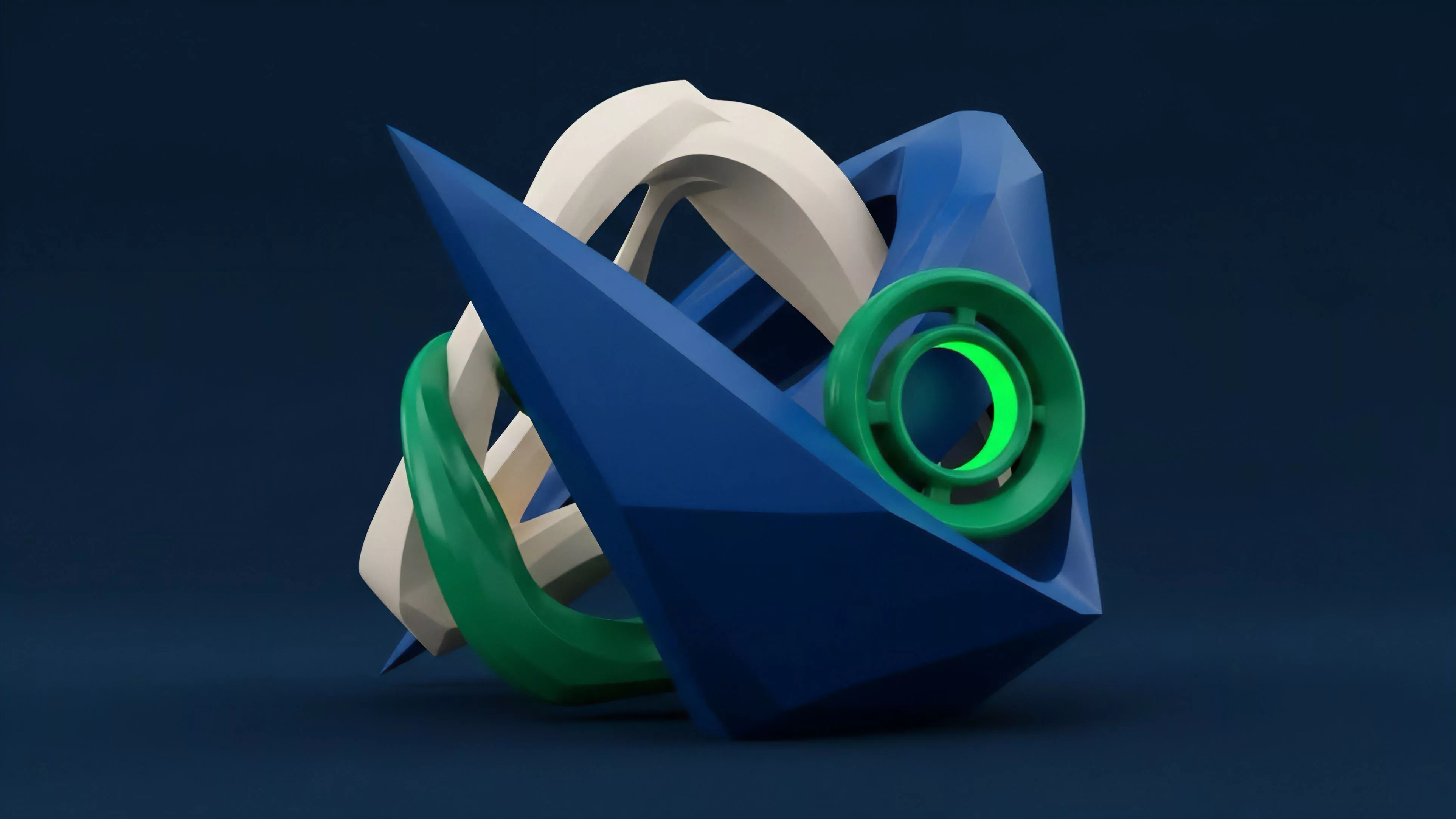 A complex geometric structure displays interconnected components representing a decentralized financial derivatives protocol. The solid blue elements symbolize market volatility and algorithmic trading strategies within a perpetual futures framework. The fluid white and green components illustrate a liquidity pool and smart contract architecture. The glowing central element signifies on-chain governance and collateralization mechanisms. This abstract visualization illustrates the intricate mechanics of decentralized finance DeFi where multiple layers interlock to manage risk mitigation. The composition highlights the convergence of various financial instruments within a single, complex ecosystem.