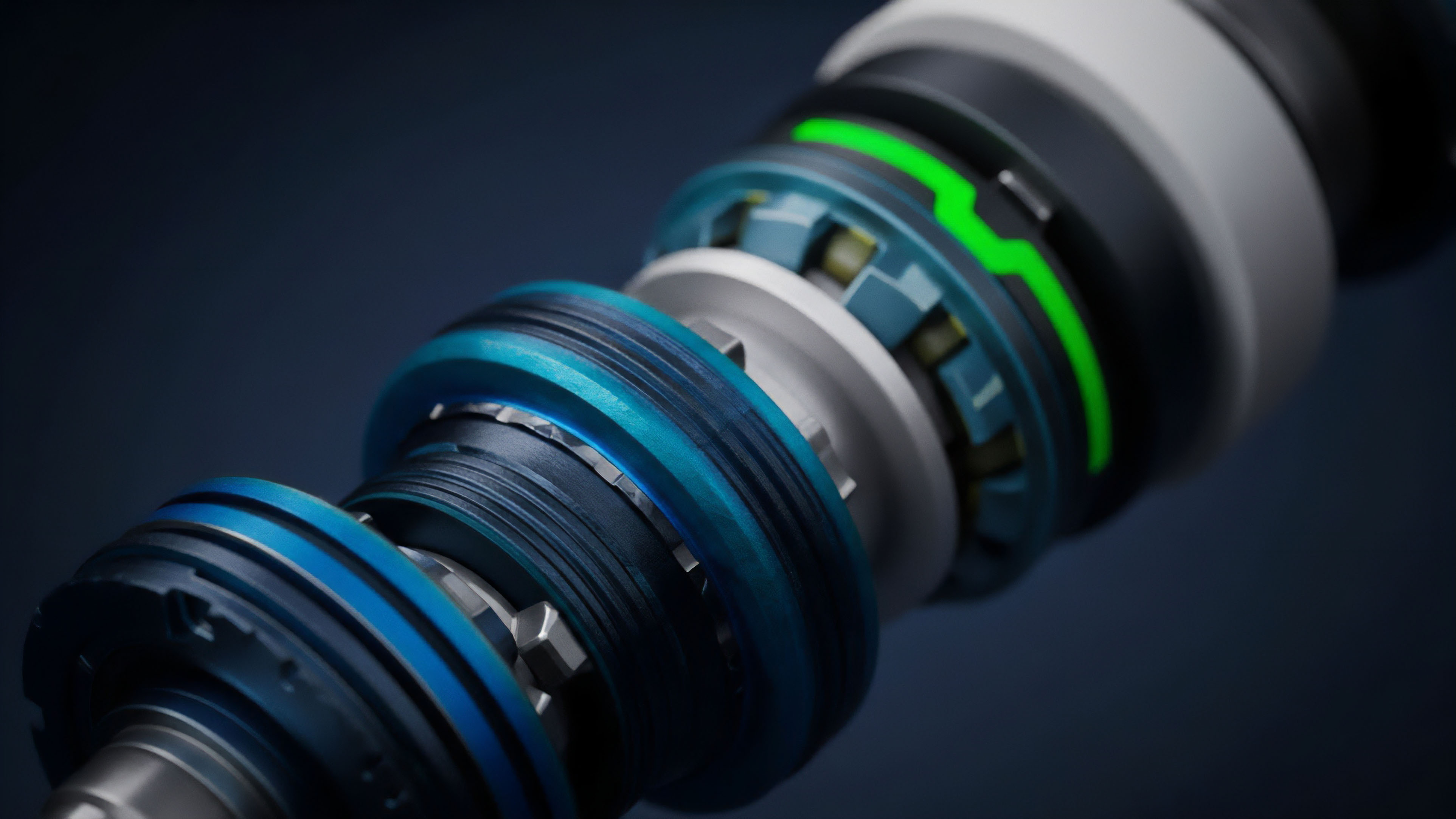 A detailed mechanical assembly featuring interlocking cylindrical components and gears metaphorically represents the intricate structure of decentralized finance DeFi derivatives. The layered design symbolizes different smart contract protocols stacked for complex operations. The glowing green line suggests an active signal, perhaps indicating the real-time execution of an algorithmic trading strategy or the successful activation of a risk management mechanism, ensuring collateralization ratios are maintained. This visualization captures the precision and interoperability required for creating synthetic assets and managing complex leveraged positions.