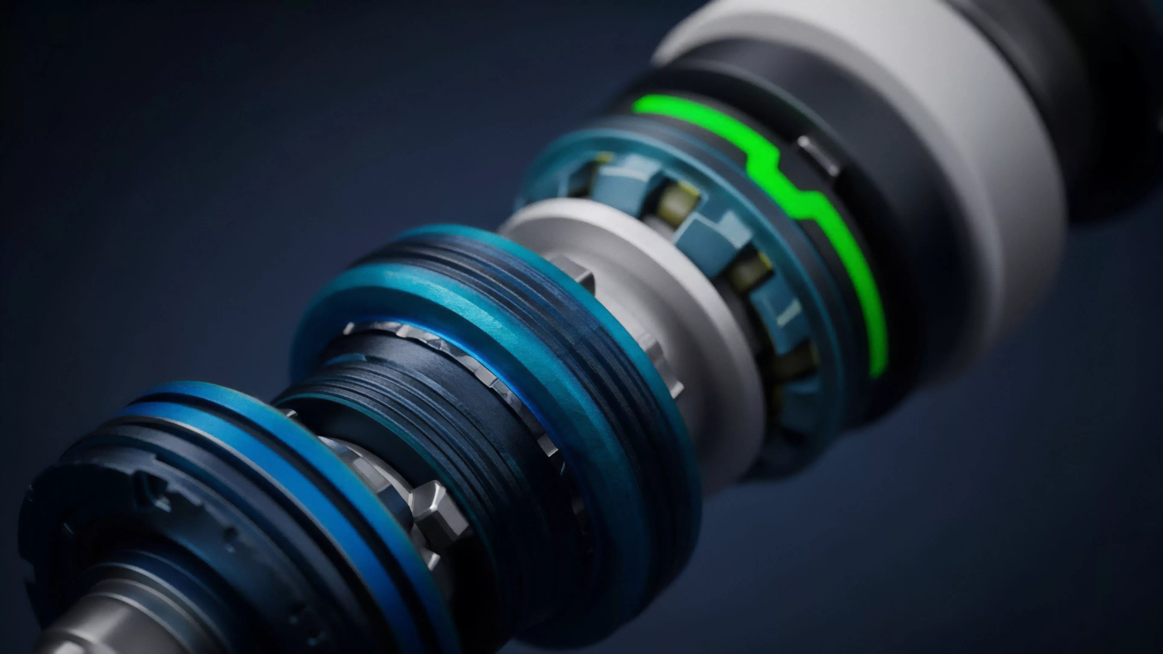 A detailed mechanical assembly featuring interlocking cylindrical components and gears metaphorically represents the intricate structure of decentralized finance DeFi derivatives. The layered design symbolizes different smart contract protocols stacked for complex operations. The glowing green line suggests an active signal, perhaps indicating the real-time execution of an algorithmic trading strategy or the successful activation of a risk management mechanism, ensuring collateralization ratios are maintained. This visualization captures the precision and interoperability required for creating synthetic assets and managing complex leveraged positions.