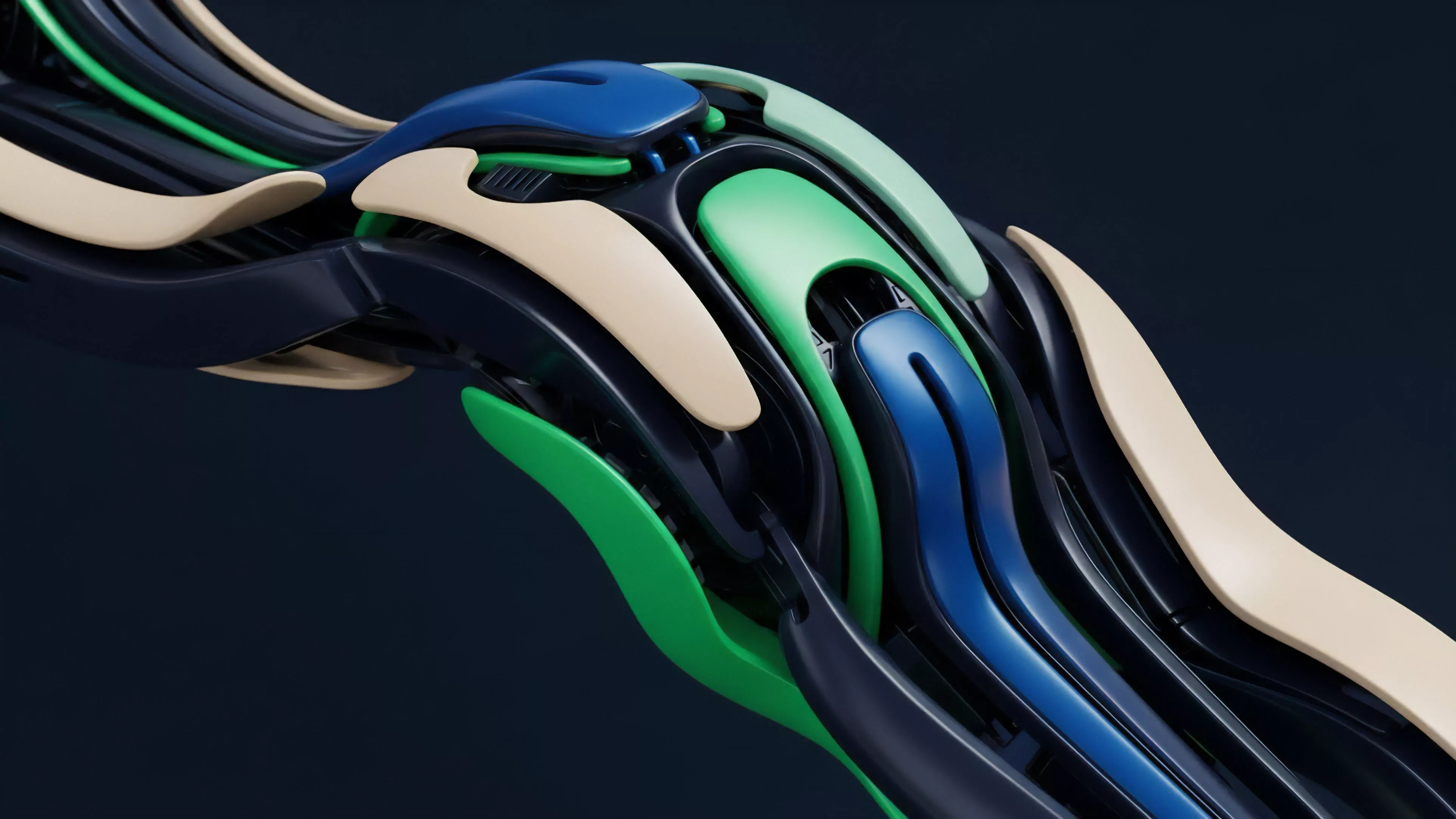 A detailed abstract digital rendering portrays a complex system of intertwined elements.