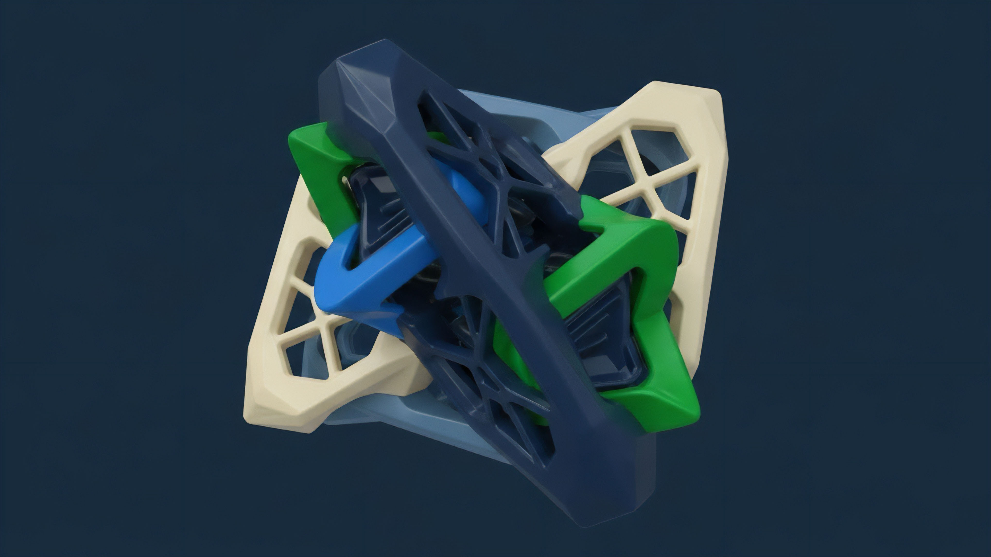 The intricate multi-layered structure visually represents multi-asset derivatives within decentralized finance protocols. The complex interlocking design symbolizes smart contract logic and the collateralization mechanisms essential for options trading. Distinct colored components represent varying asset classes and liquidity pools, emphasizing the intricate cross-chain interoperability required for settlement protocols. This structured product illustrates the complexities of risk mitigation and delta hedging in perpetual swaps.