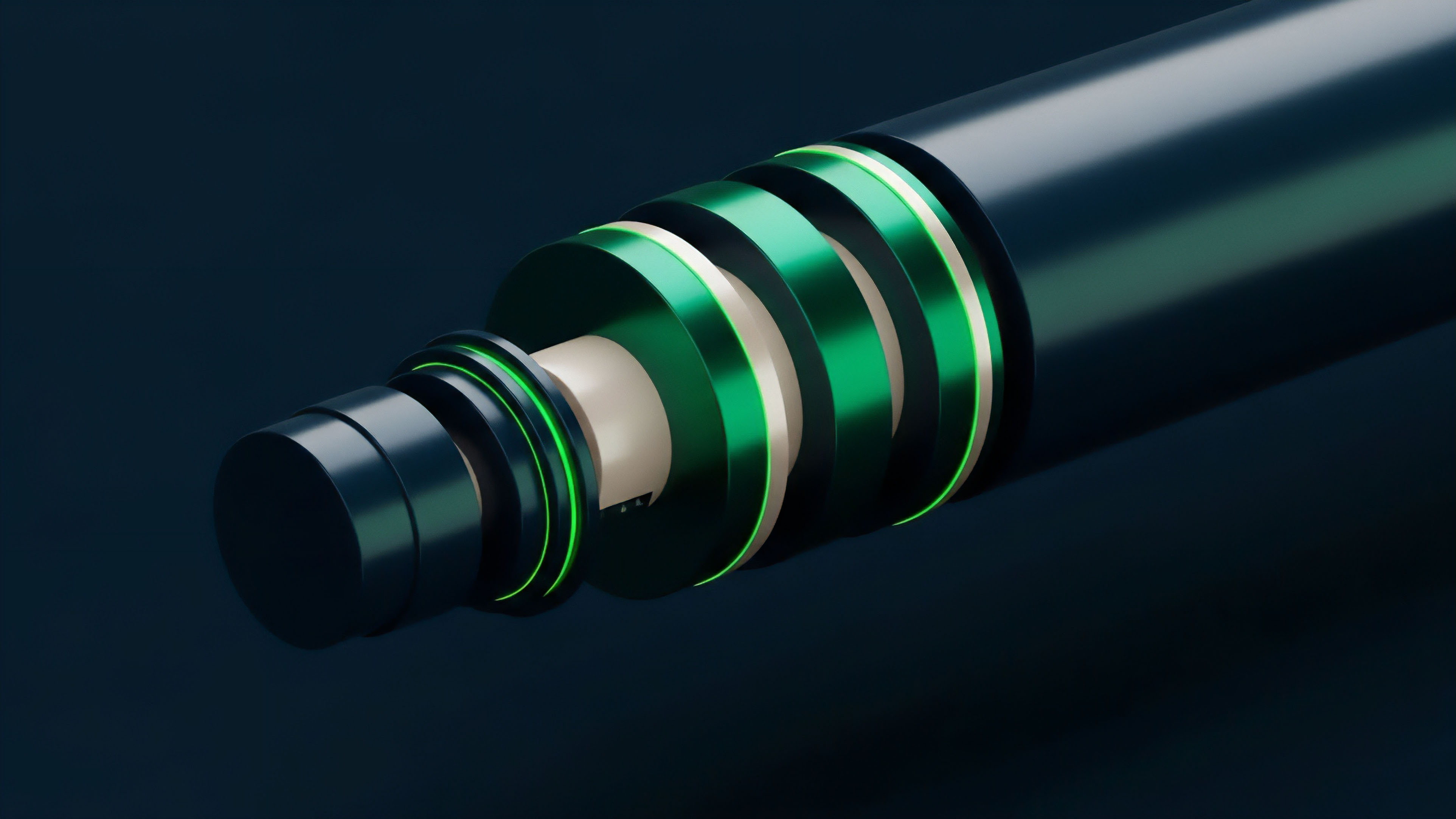 A detailed cross-section of a high-tech cylindrical component with multiple concentric layers and glowing green details. This visualization represents a complex financial derivative structure, illustrating how collateralized assets are organized into distinct tranches. The glowing lines signify real-time data flow, reflecting automated market maker functionality and Layer 2 scaling solutions. The modular design highlights interoperability protocols essential for managing cross-chain liquidity and processing settlement infrastructure in decentralized finance environments. This abstract rendering visually interprets the intricate workings of risk-weighted asset distribution.
