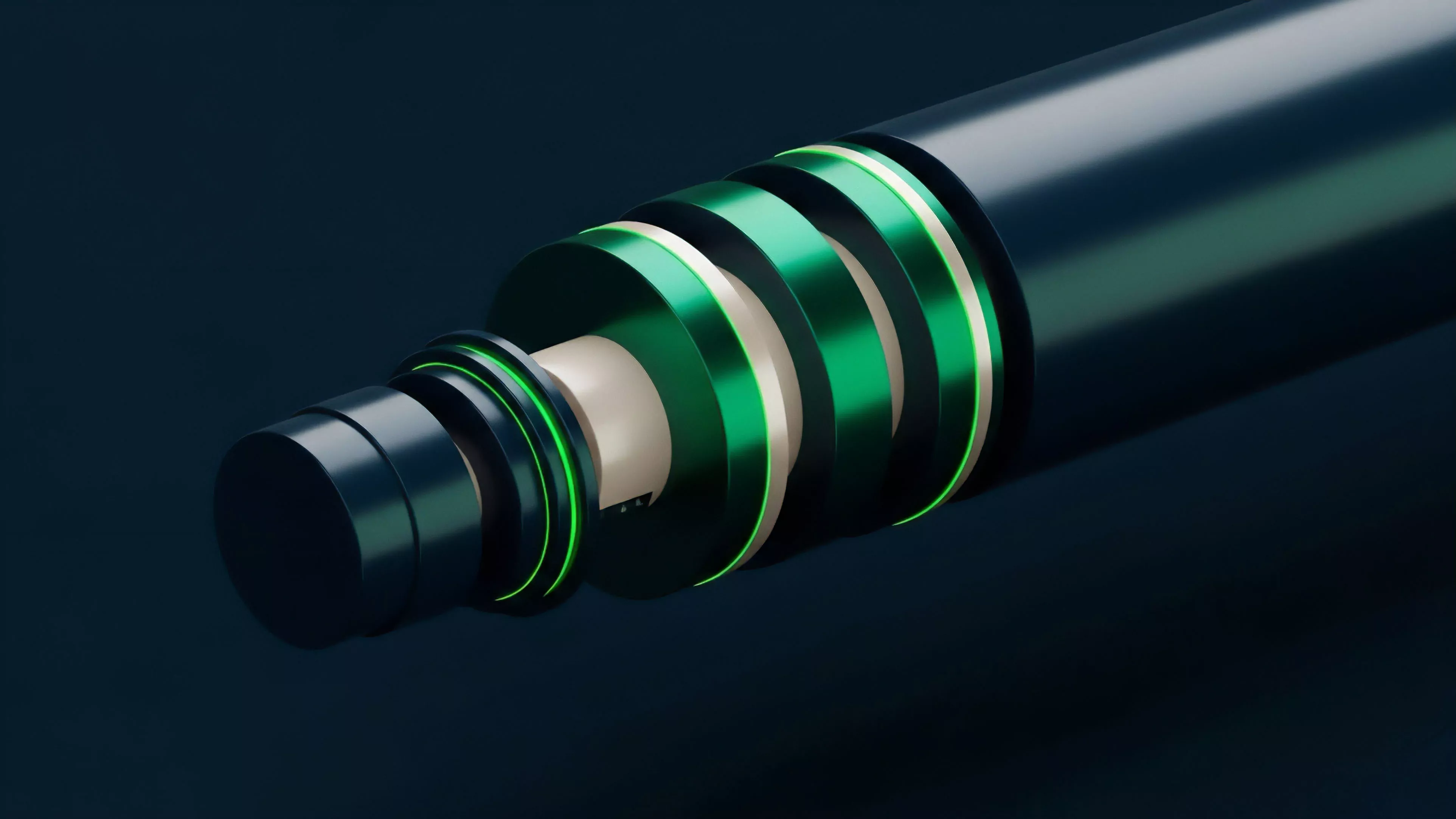 A detailed cross-section of a high-tech cylindrical component with multiple concentric layers and glowing green details. This visualization represents a complex financial derivative structure, illustrating how collateralized assets are organized into distinct tranches. The glowing lines signify real-time data flow, reflecting automated market maker functionality and Layer 2 scaling solutions. The modular design highlights interoperability protocols essential for managing cross-chain liquidity and processing settlement infrastructure in decentralized finance environments. This abstract rendering visually interprets the intricate workings of risk-weighted asset distribution.