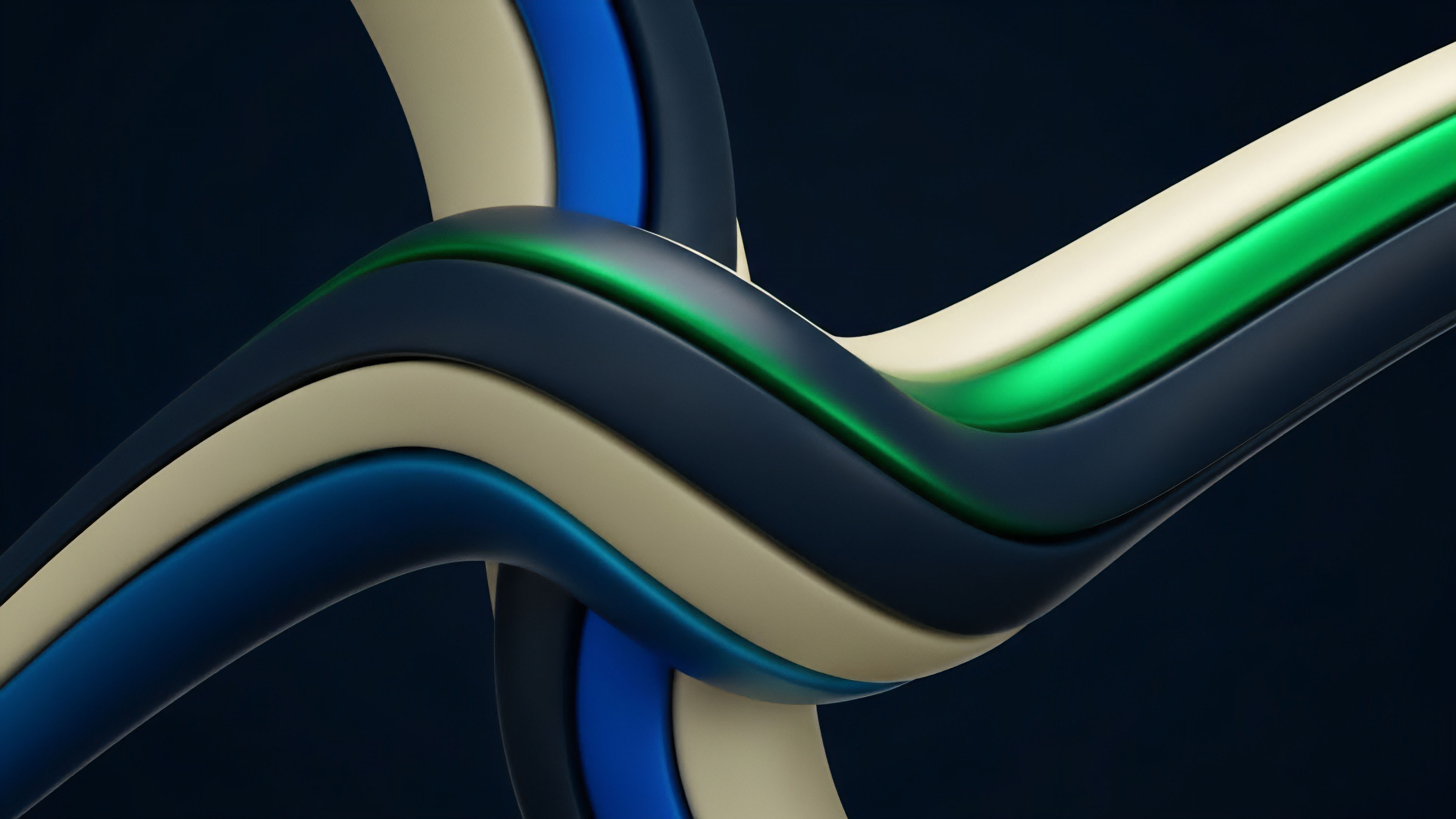 This visualization represents a complex financial ecosystem where different asset classes are interconnected. The distinct bands symbolize derivative instruments, such as synthetic assets or collateralized debt positions CDPs, flowing through an automated market maker AMM. Their interwoven paths demonstrate the composability in decentralized finance DeFi, where the risk stratification of one instrument impacts others within the liquidity pool. The highlights on the surfaces reflect the volatility surface and implied volatility of these instruments, highlighting the need for continuous risk management and delta hedging.