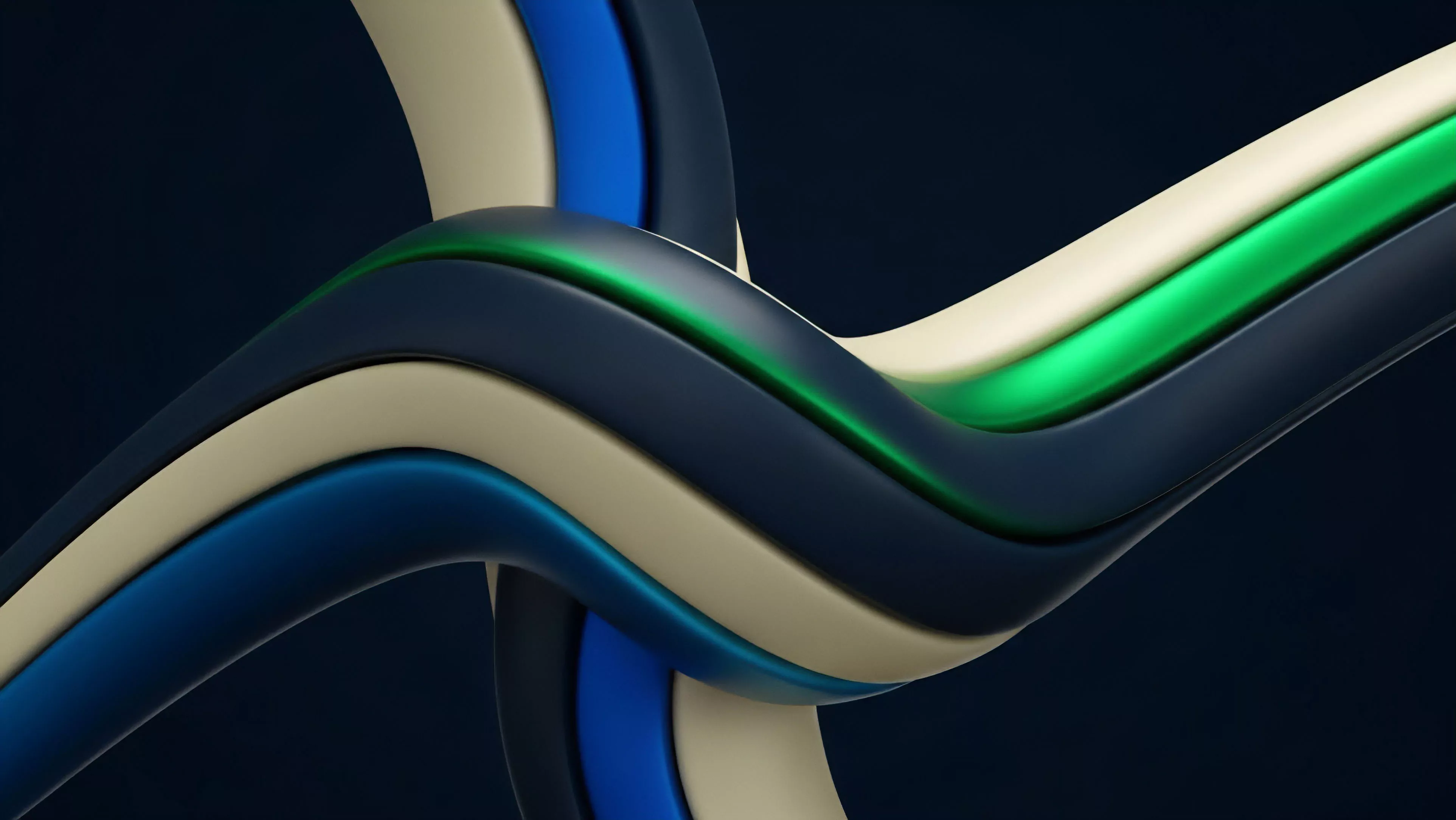 This visualization represents a complex financial ecosystem where different asset classes are interconnected. The distinct bands symbolize derivative instruments, such as synthetic assets or collateralized debt positions CDPs, flowing through an automated market maker AMM. Their interwoven paths demonstrate the composability in decentralized finance DeFi, where the risk stratification of one instrument impacts others within the liquidity pool. The highlights on the surfaces reflect the volatility surface and implied volatility of these instruments, highlighting the need for continuous risk management and delta hedging.