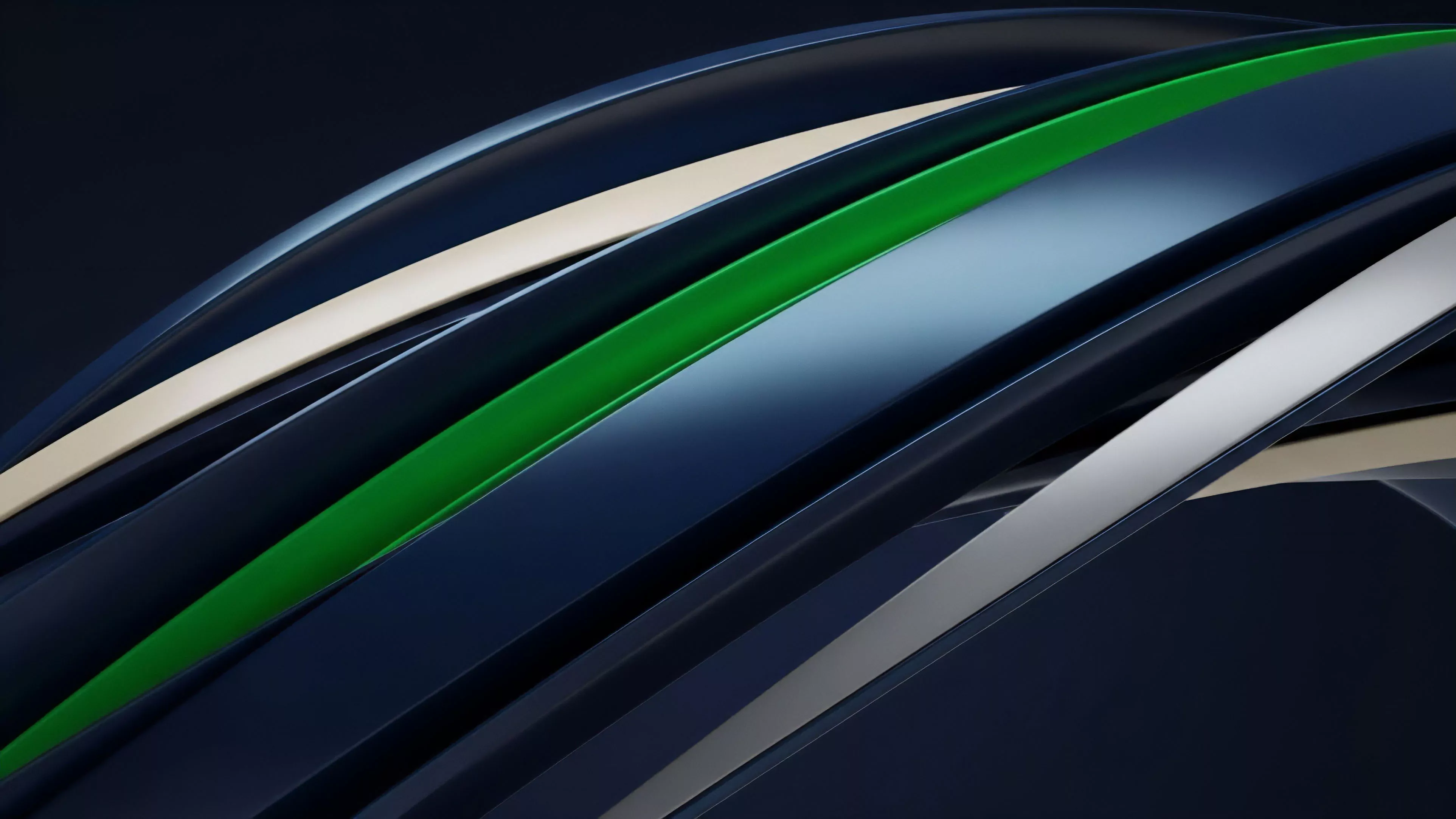 A dynamic abstract composition features interwoven bands of varying colors—dark blue, vibrant green, and muted silver—flowing in complex alignment. This imagery represents the intricate nature of DeFi composability and structured products. The overlapping bands illustrate different synthetic assets or financial derivatives, such as perpetual futures and options chains, interacting within a smart contract execution environment. The varied colors symbolize different risk tranches or multi-asset strategies, while the complex flow reflects market dynamics and liquidity provision in advanced algorithmic trading.