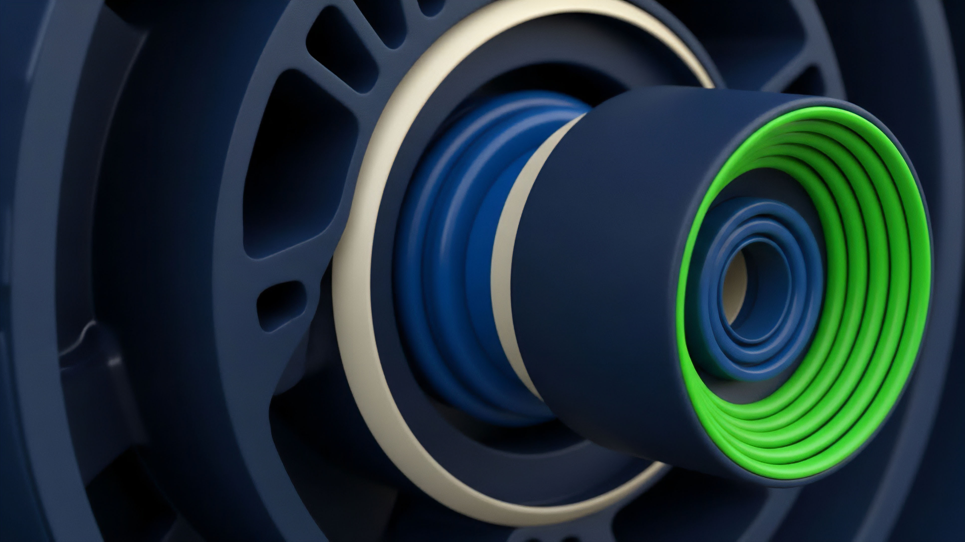 A detailed abstract visualization of complex, nested components representing layered collateral stratification within decentralized options trading protocols. The dark blue inner structures symbolize the core smart contract logic and underlying asset, while the vibrant green outer rings highlight a protective layer for volatility hedging and risk-averse strategies. This architecture illustrates how perpetual contracts and advanced derivatives manage collateralization requirements and liquidation mechanisms through structured tranches.