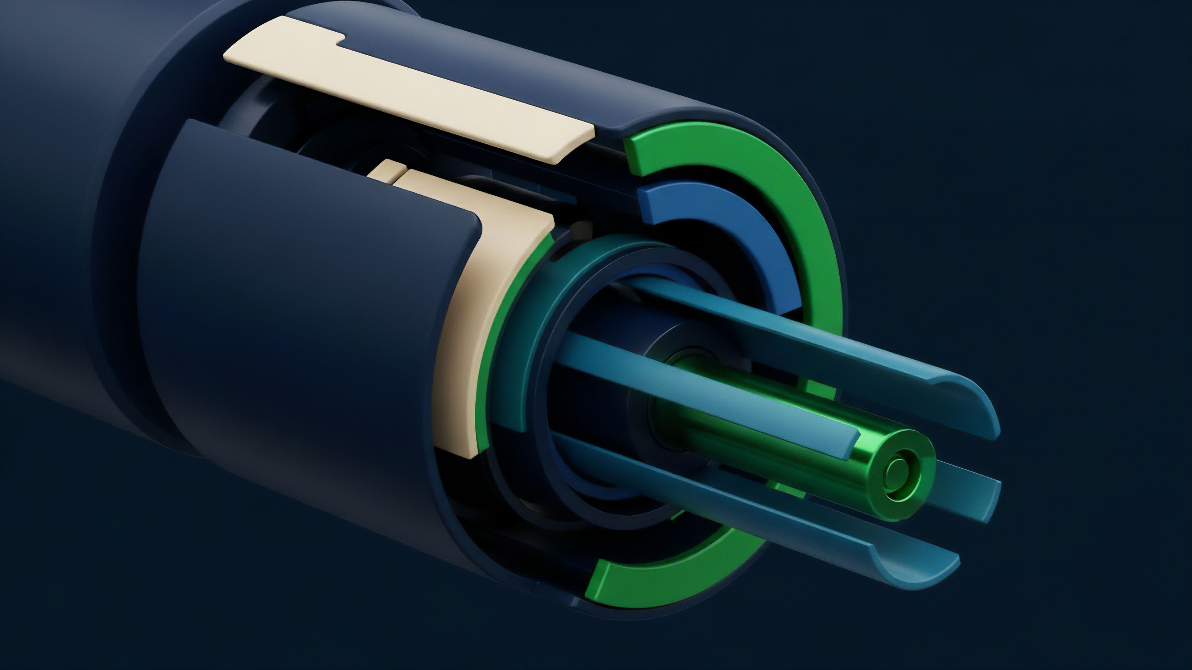 A detailed cross-section reveals a complex, layered technological mechanism, representing a sophisticated financial derivative instrument. The central green core symbolizes the high-performance execution engine for smart contracts, processing transactions efficiently. Surrounding concentric layers illustrate distinct risk tranches within a structured product framework. The different components, including a thick outer casing and inner green and blue segments, metaphorically represent collateralization mechanisms and dynamic hedging strategies. This precise layered architecture demonstrates how different risk exposures are segregated in a decentralized finance DeFi options protocol to maintain systemic integrity.