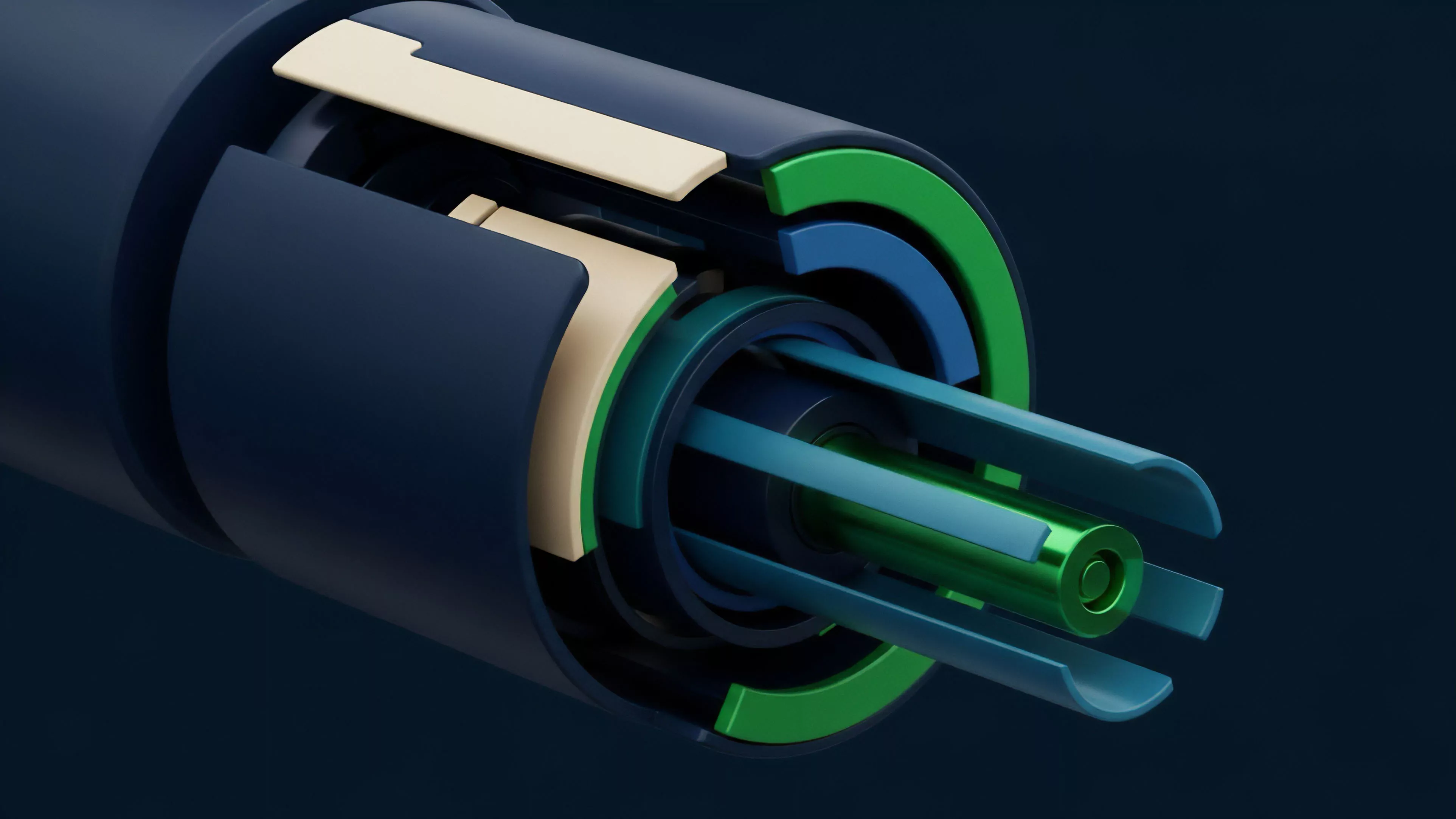 A detailed cross-section reveals a complex, layered technological mechanism, representing a sophisticated financial derivative instrument. The central green core symbolizes the high-performance execution engine for smart contracts, processing transactions efficiently. Surrounding concentric layers illustrate distinct risk tranches within a structured product framework. The different components, including a thick outer casing and inner green and blue segments, metaphorically represent collateralization mechanisms and dynamic hedging strategies. This precise layered architecture demonstrates how different risk exposures are segregated in a decentralized finance DeFi options protocol to maintain systemic integrity.