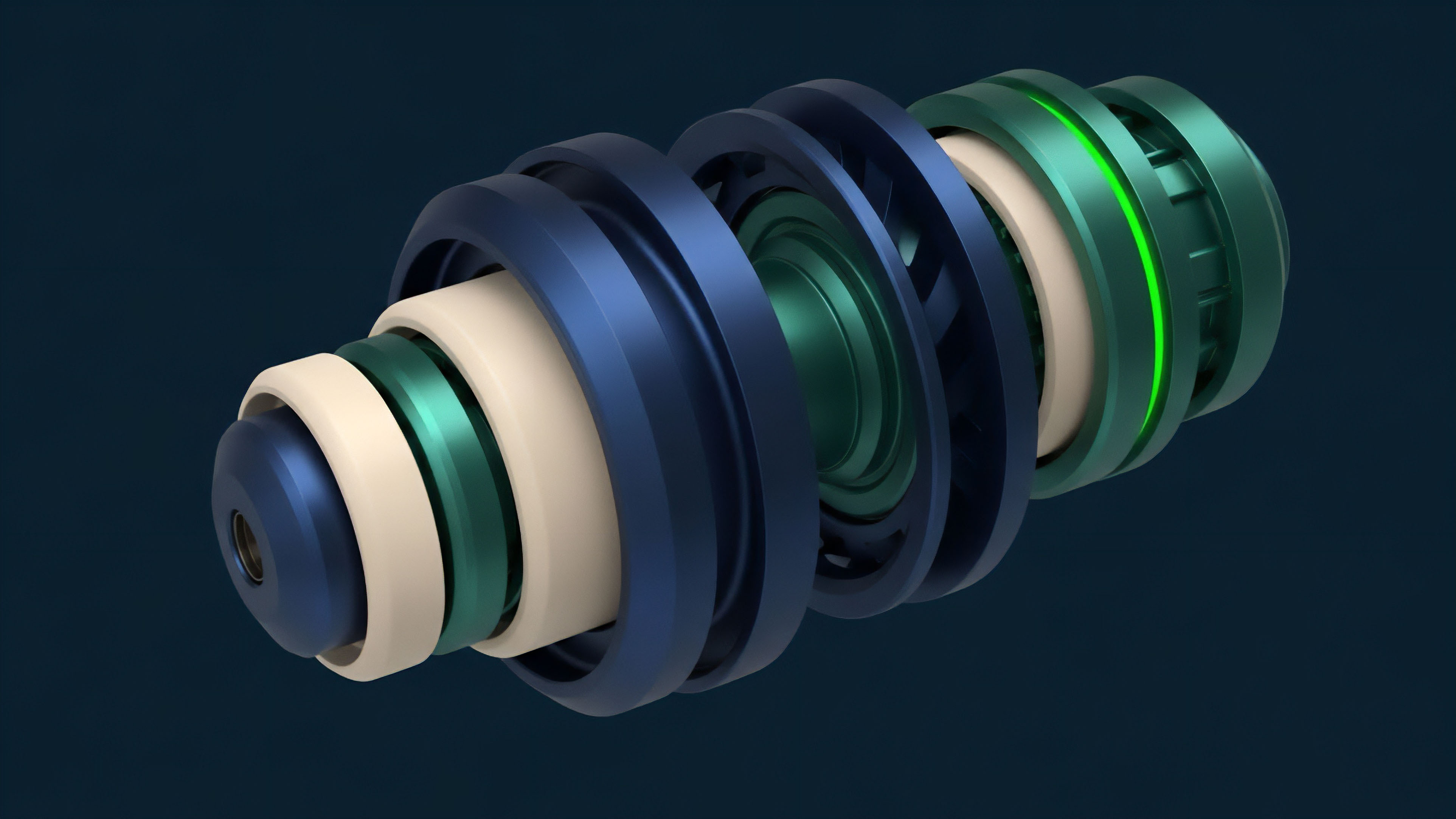 A multi-layered structure of concentric rings and cylinders in shades of blue, green, and cream represents the intricate architecture of structured derivatives. This design metaphorically illustrates layered risk exposure and collateral management within decentralized finance protocols. The complex components symbolize how principal-protected products are built upon underlying assets, with specific layers dedicated to leveraged yield components and automated risk-off mechanisms, reflecting advanced quantitative trading strategies and composable finance principles. The visual breakdown of layers highlights the transparent nature required for effective auditing in DeFi applications.
