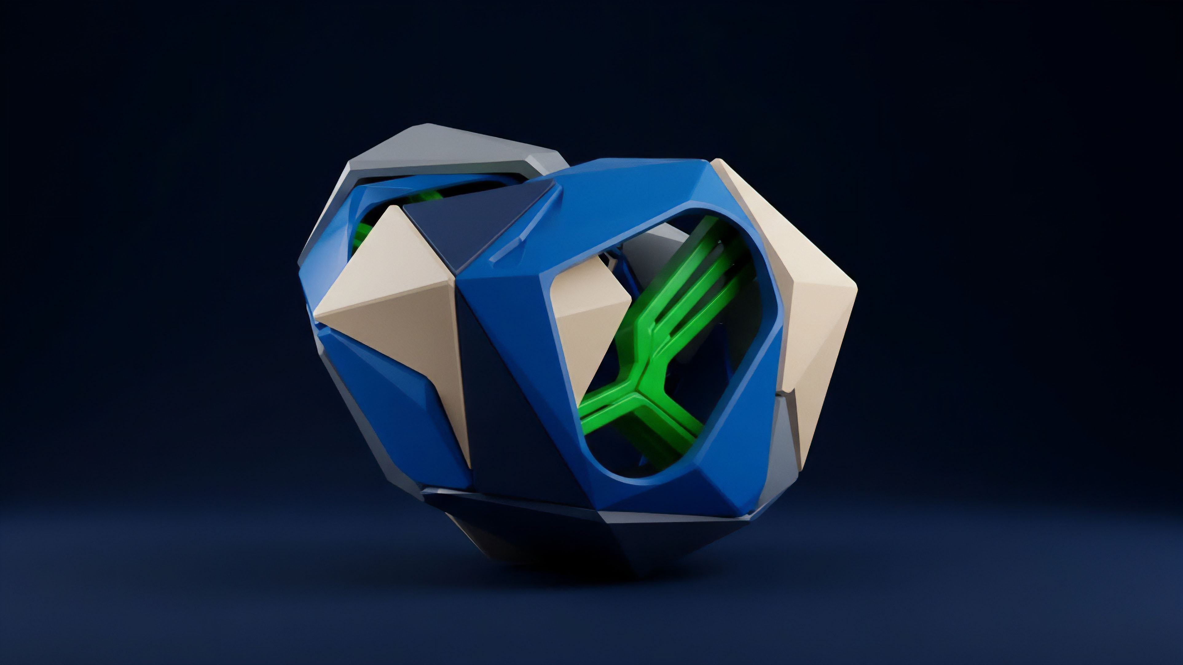 The complex geometric structure represents a decentralized derivatives protocol mechanism, illustrating the layered architecture of risk management. Outer facets symbolize smart contract logic for options pricing model calculations and collateralization mechanisms. The visible internal green core signifies the liquidity pool and underlying asset value, while the external layers mitigate risk assessment and potential impermanent loss. This structure encapsulates the intricate processes of a decentralized exchange DEX for financial derivatives, emphasizing transparent governance layers.