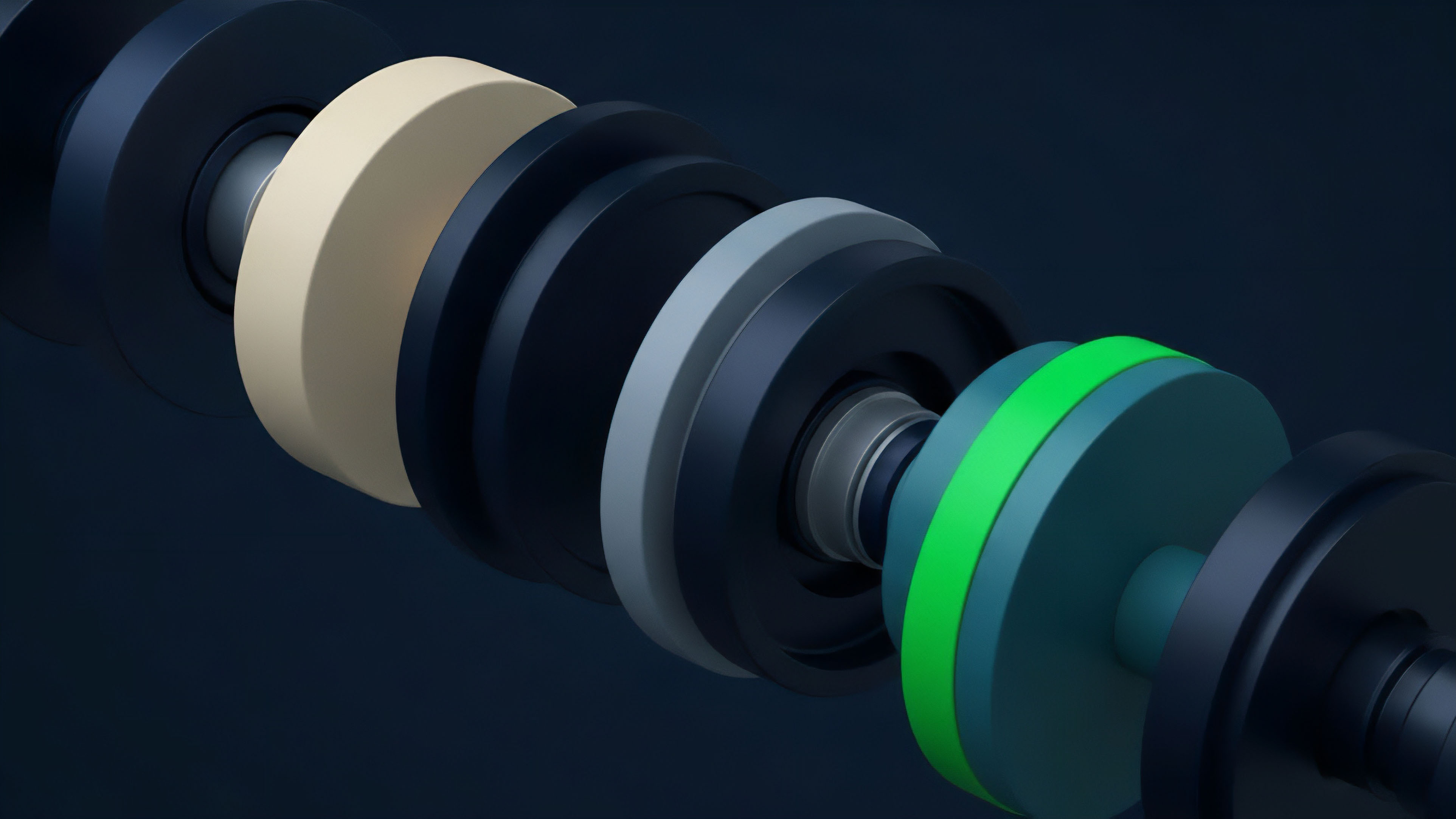 A detailed visualization of a complex structured product, illustrating the layering of different derivative tranches and risk stratification. Each component represents a specific layer or collateral pool within a financial engineering architecture. The central axis symbolizes the underlying synthetic assets or core collateral. The contrasting colors highlight varying risk profiles and yield-generating mechanisms. The bright green band signifies a particular option tranche or high-yield layer, emphasizing its distinct role in the overall structured product design and risk assessment process.