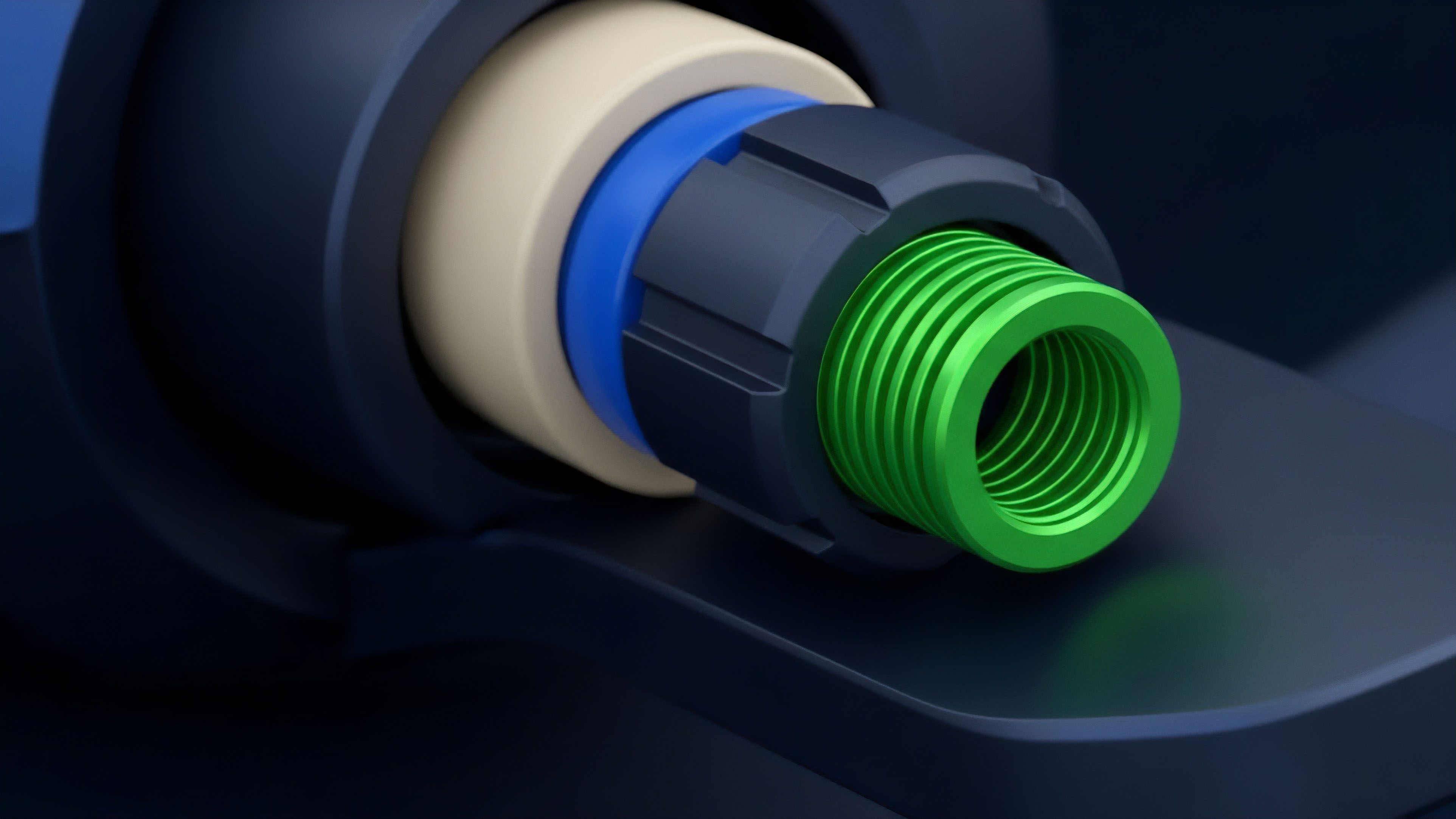 A precise, multi-layered mechanical assembly where distinct components interlock. This structure represents the composability of decentralized finance DeFi protocols and the structure of complex financial derivatives. The dark outer casing and inner rings symbolize layered collateral requirements and risk management mechanisms. The bright green threaded core signifies the underlying tokenized asset or liquidity provision in a perpetual futures contract. This modular architecture ensures precise settlement and maintains the integrity of the collateralized debt position.