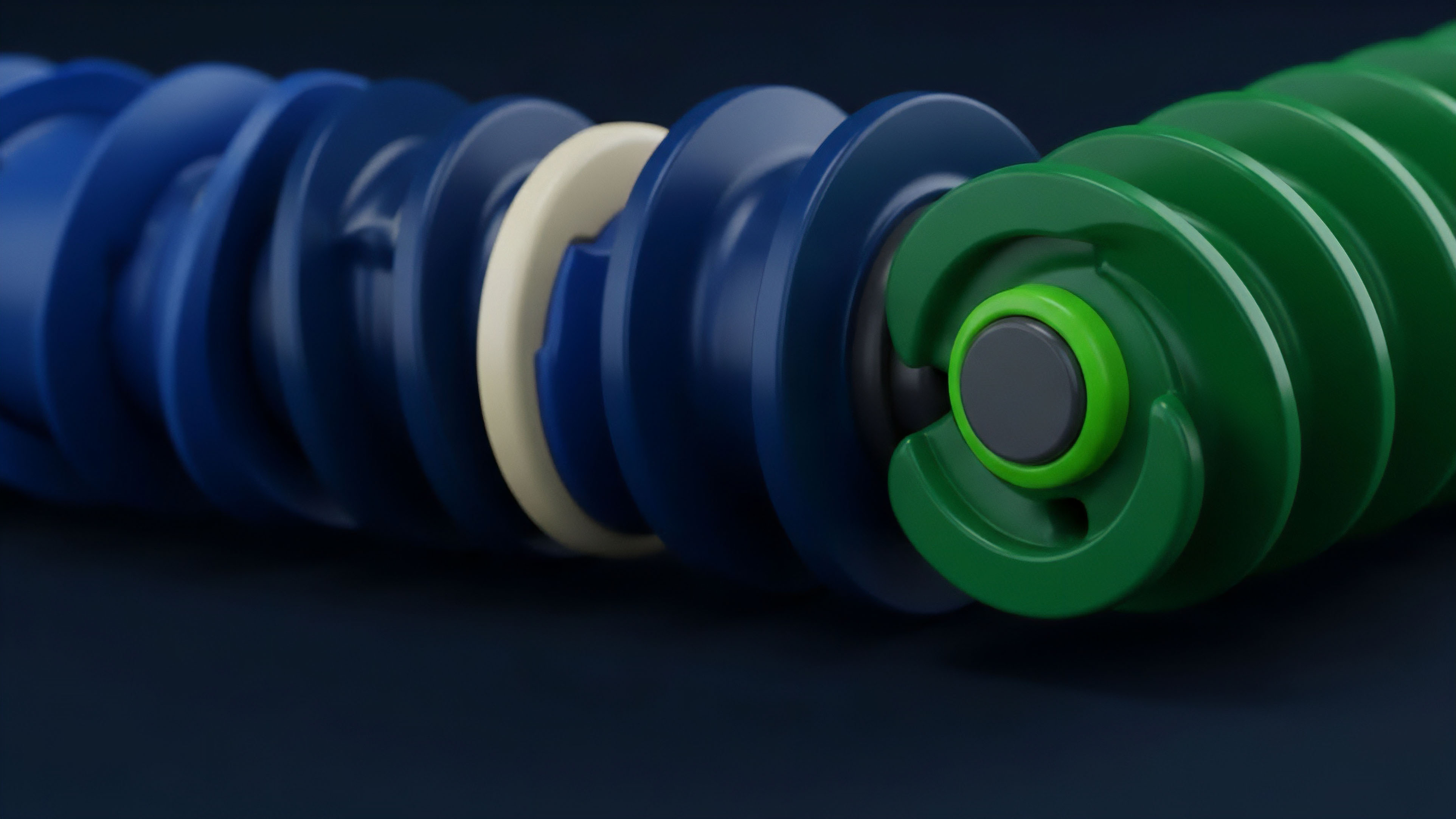 A detailed close-up reveals a sophisticated modular structure with interconnected segments in various colors, including deep blue, light cream, and vibrant green. This configuration serves as a powerful metaphor for the complexity of structured financial products in decentralized finance DeFi. Each segment represents a distinct risk tranche within an overarching framework, illustrating how collateralized debt obligations or index derivatives are constructed through layered protocols. The vibrant green section symbolizes junior tranches, indicating higher risk and potential yield, while the blue section represents senior tranches for enhanced stability. This modular design facilitates sophisticated risk-adjusted returns by segmenting liquidity pools and managing market segmentation within tokenomics frameworks.