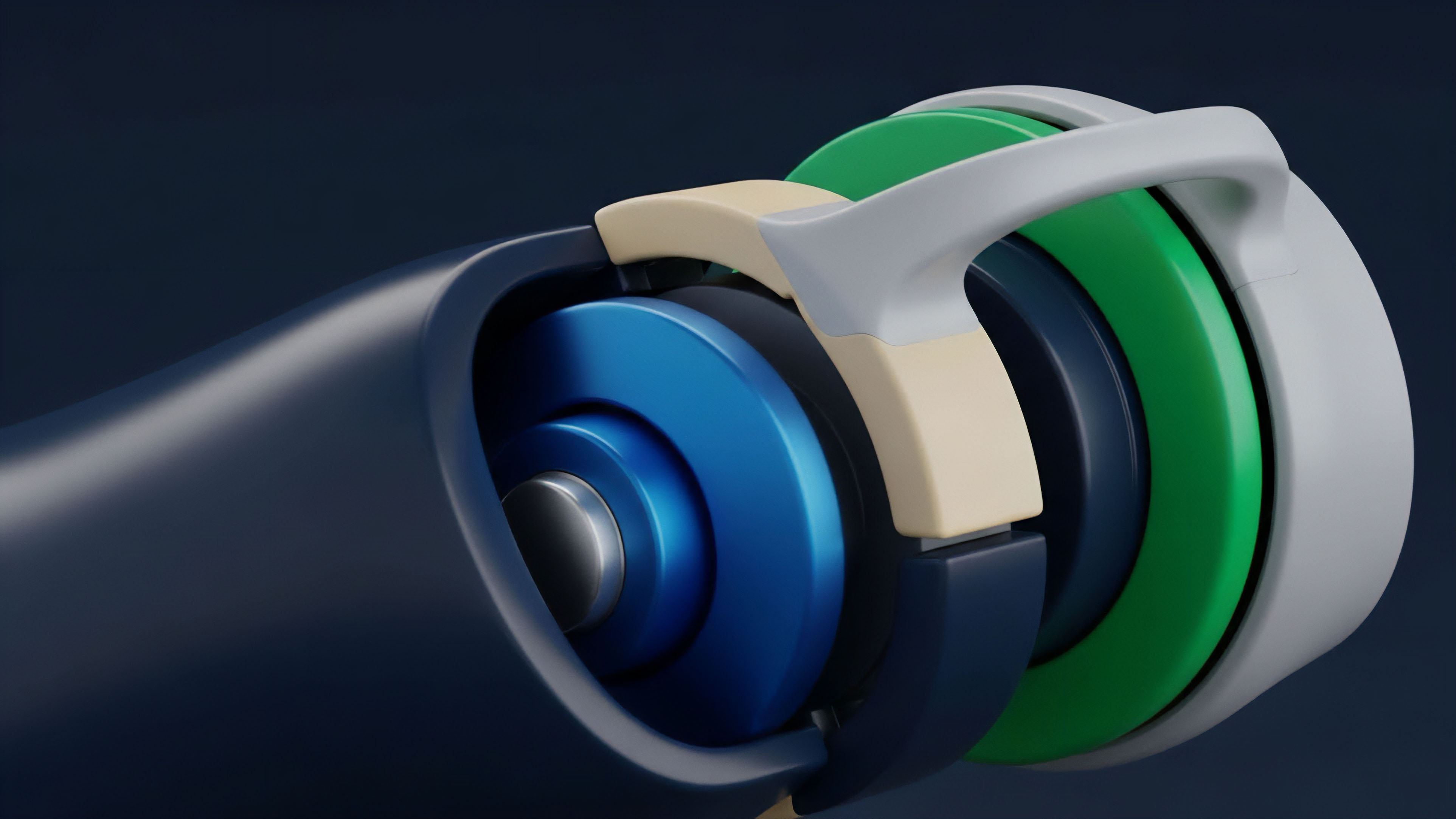 A detailed cross-section reveals a complex, multi-layered mechanism composed of concentric rings and supporting structures. The distinct layers—blue, dark gray, beige, green, and light gray—symbolize a sophisticated derivatives protocol architecture. This conceptual representation illustrates how an underlying asset is protected by layered risk management components, including collateralized debt positions, automated liquidation mechanisms, and decentralized governance frameworks. The nested structure highlights the complexity and interdependencies required for robust financial engineering in a modern capital efficiency-focused ecosystem.