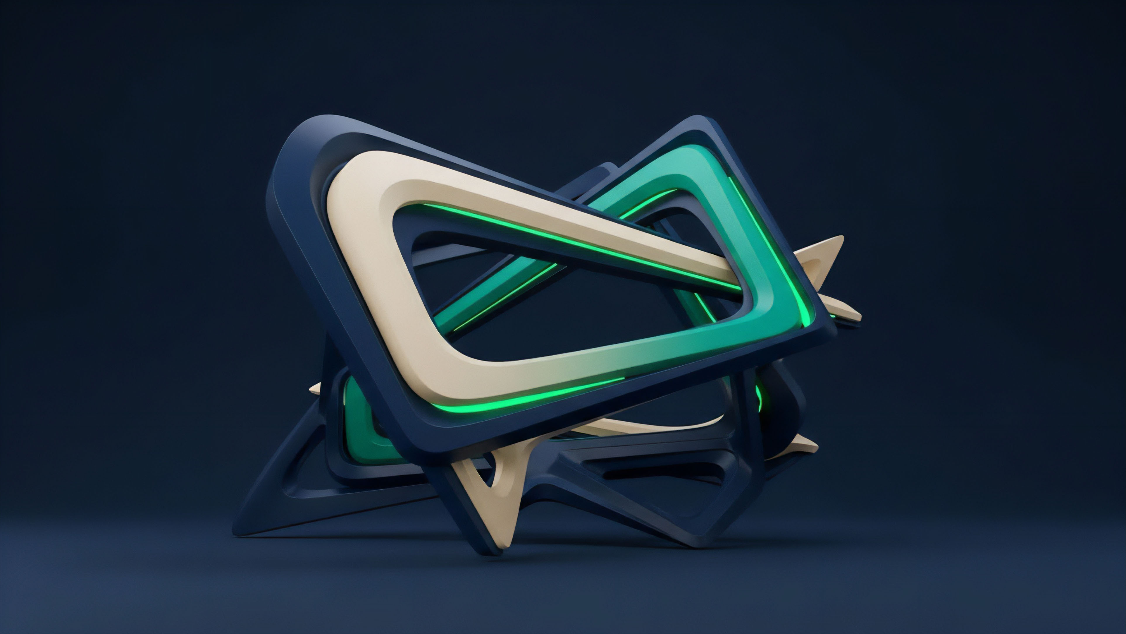 A multi-layered geometric framework composed of dark blue, cream, and green-glowing elements depicts a complex decentralized finance protocol. The structure symbolizes a collateralized debt position or an options chain. The interlocking nodes suggest dependencies inherent in derivative pricing. This architecture illustrates the dynamic nature of an automated market maker liquidity pool and its tokenomics structure. The layered complexity represents risk tranches within a structured product, highlighting volatility surface interactions.