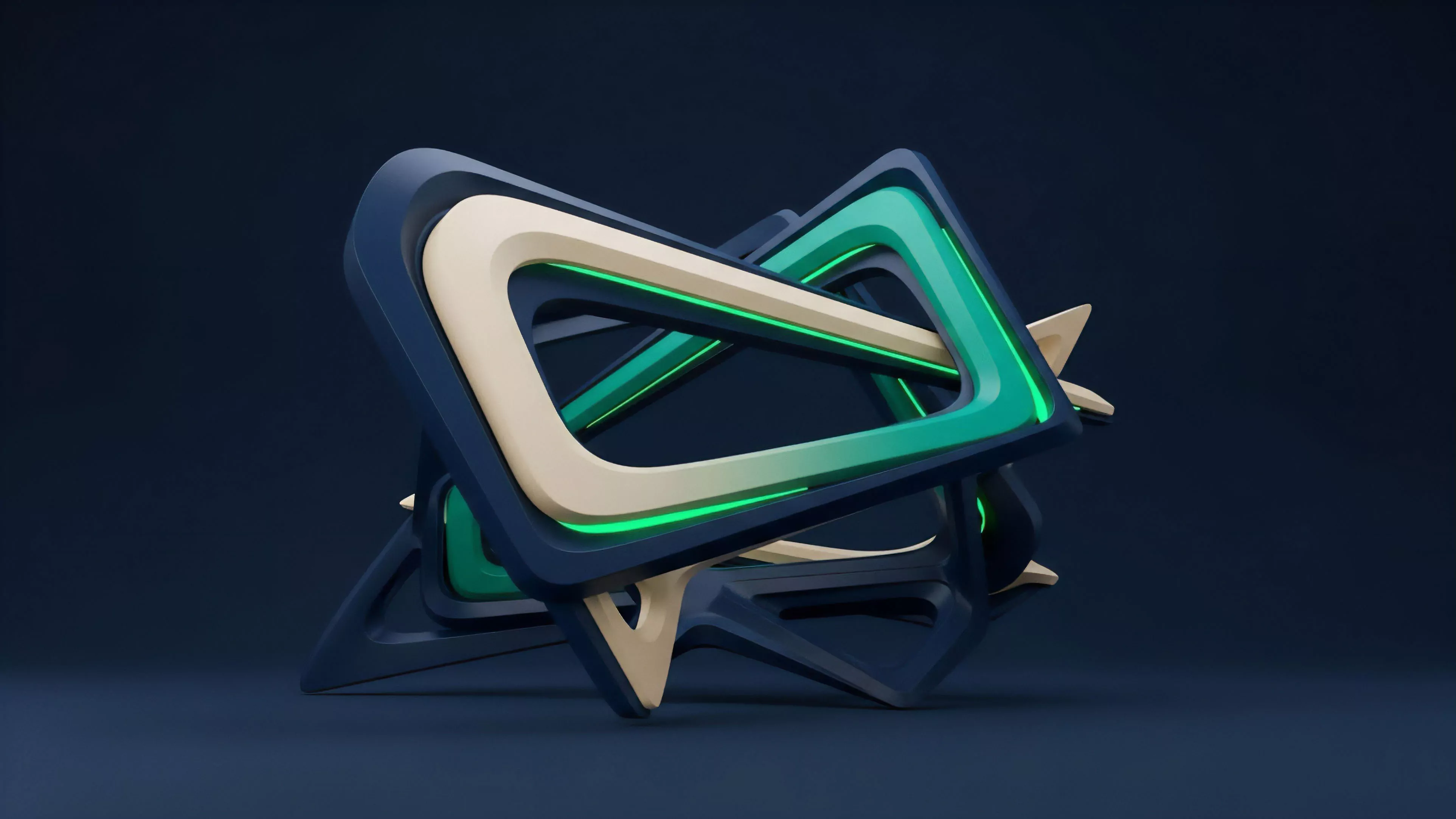 A multi-layered geometric framework composed of dark blue, cream, and green-glowing elements depicts a complex decentralized finance protocol. The structure symbolizes a collateralized debt position or an options chain. The interlocking nodes suggest dependencies inherent in derivative pricing. This architecture illustrates the dynamic nature of an automated market maker liquidity pool and its tokenomics structure. The layered complexity represents risk tranches within a structured product, highlighting volatility surface interactions.