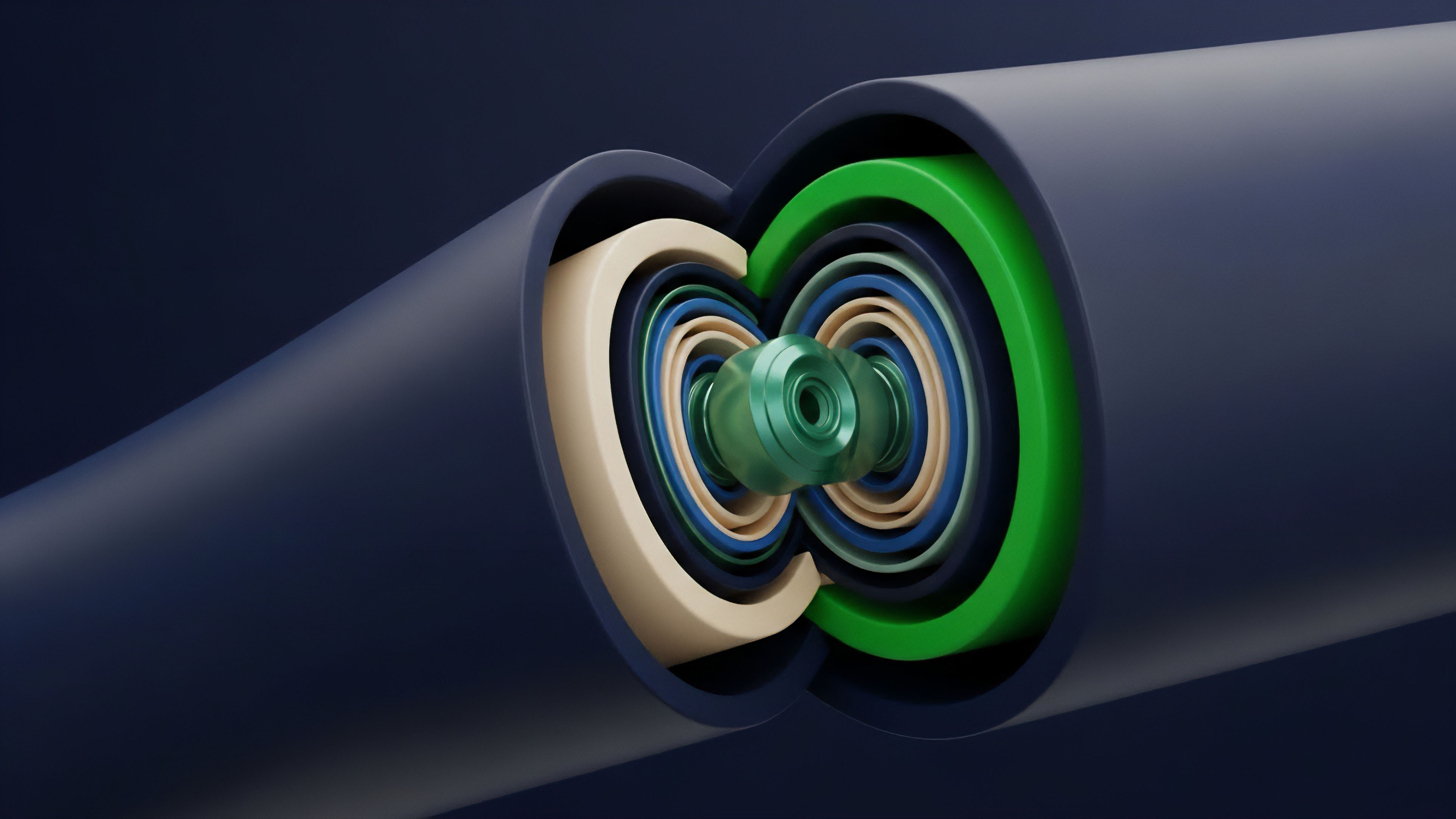 A detailed cross-section of a complex layered structure, featuring multiple concentric rings in contrasting colors, reveals an intricate central component. This visualization metaphorically represents the sophisticated architecture of decentralized financial derivatives. The layers symbolize different risk tranches and collateralization mechanisms within a structured product, while the core signifies the smart contract logic that governs the automated market maker AMM functions. It illustrates the composability of on-chain instruments, where liquidity pools and risk parameters are intricately bundled to facilitate efficient options trading and dynamic risk hedging in a transparent ecosystem.