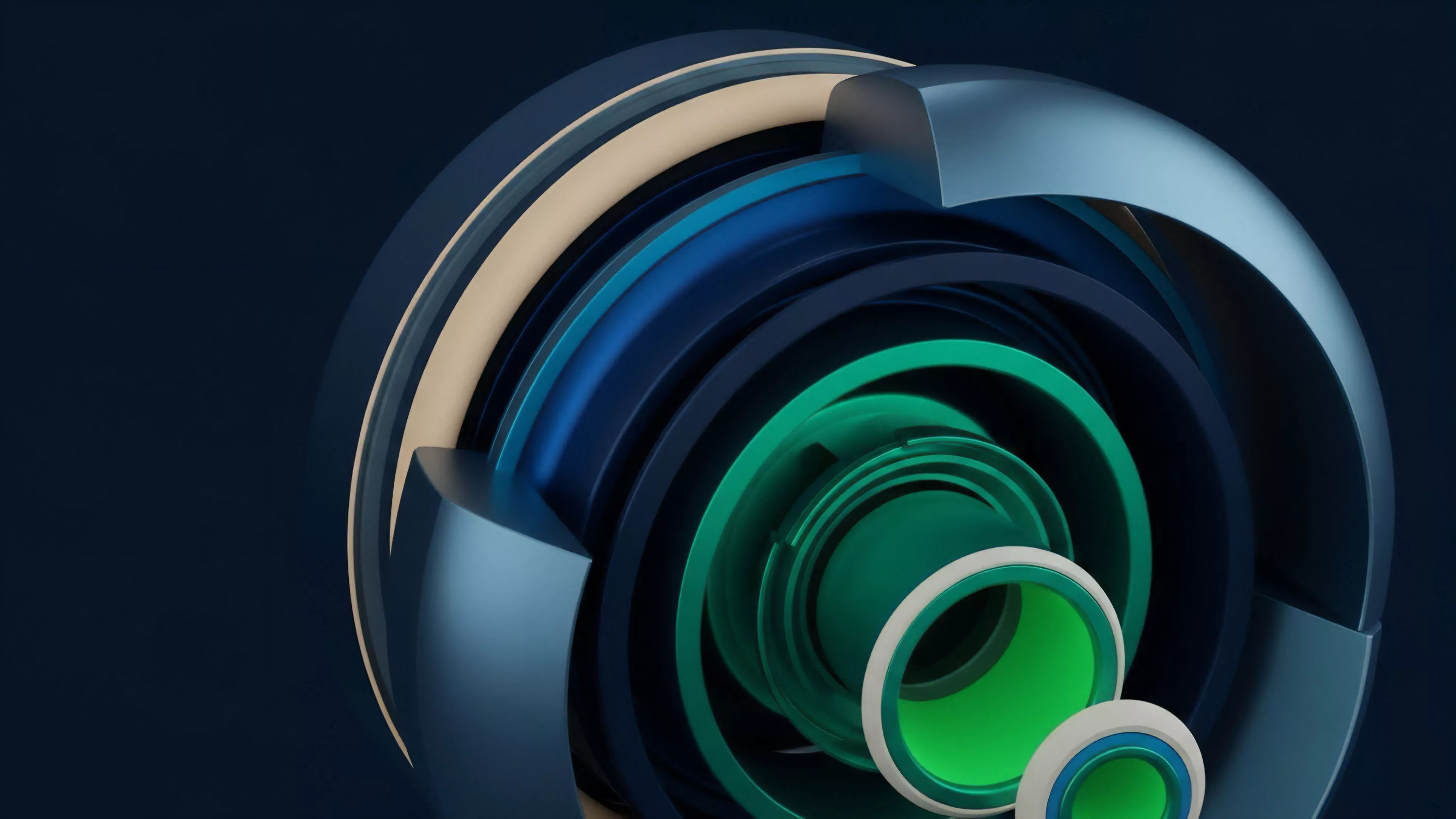 A complex nested structure of concentric rings progressing from muted blue and beige outer layers to a vibrant green inner core. This abstract visual metaphor represents the intricate architecture of a collateralized debt position CDP or structured derivative product. The layers illustrate risk stratification, where different tranches of collateral and debt are stacked. The bright green center signifies the base yield-bearing asset, protected by multiple outer layers of risk mitigation and smart contract logic. This structure visualizes the interconnectedness and potential cascading liquidation effects within DeFi protocols.